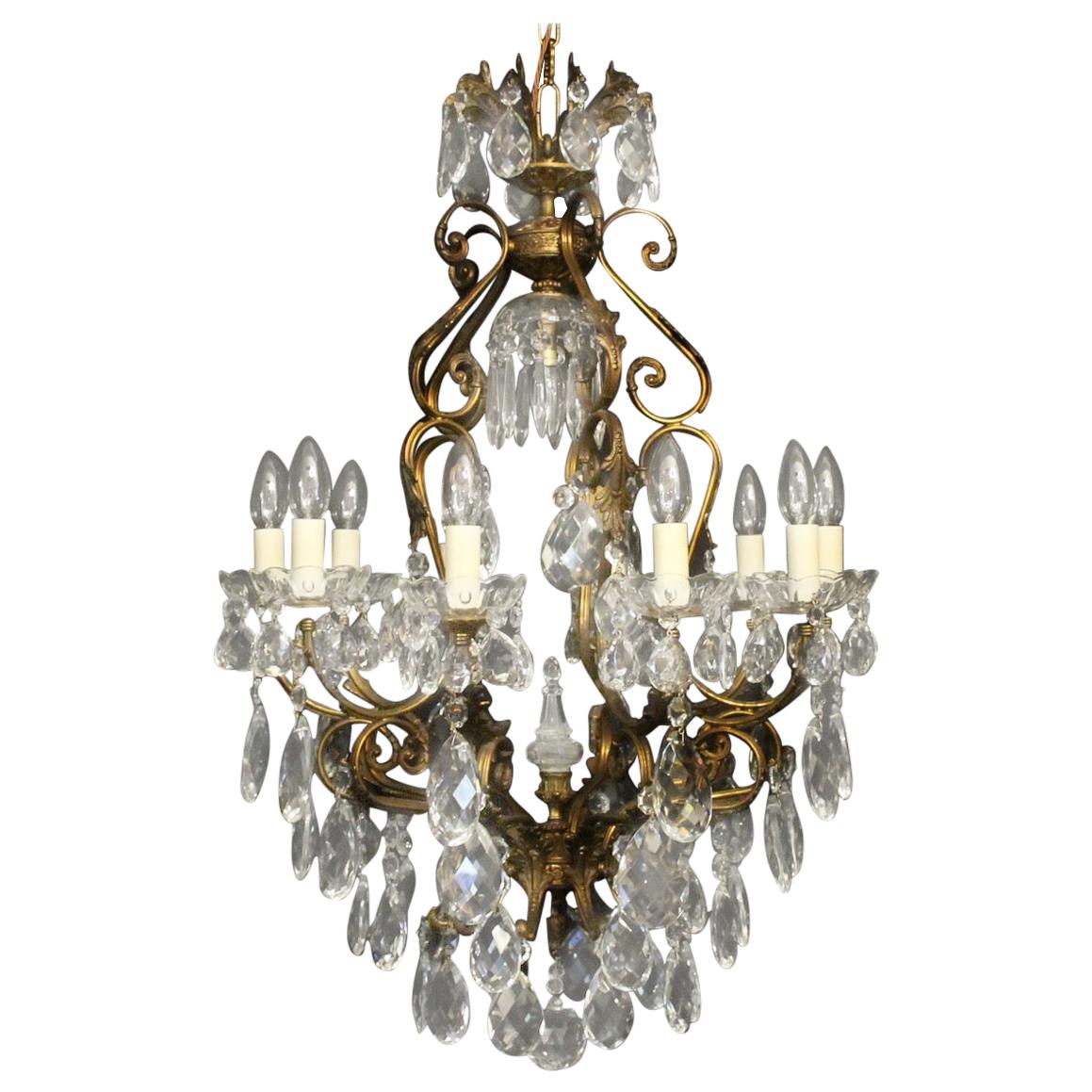 Italian Gilded and Crystal Bird Cage Antique Chandelier For Sale
