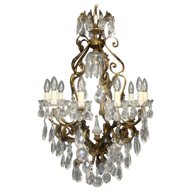 Italian Gilded and Crystal Bird Cage Antique Chandelier For Sale at 1stDibs