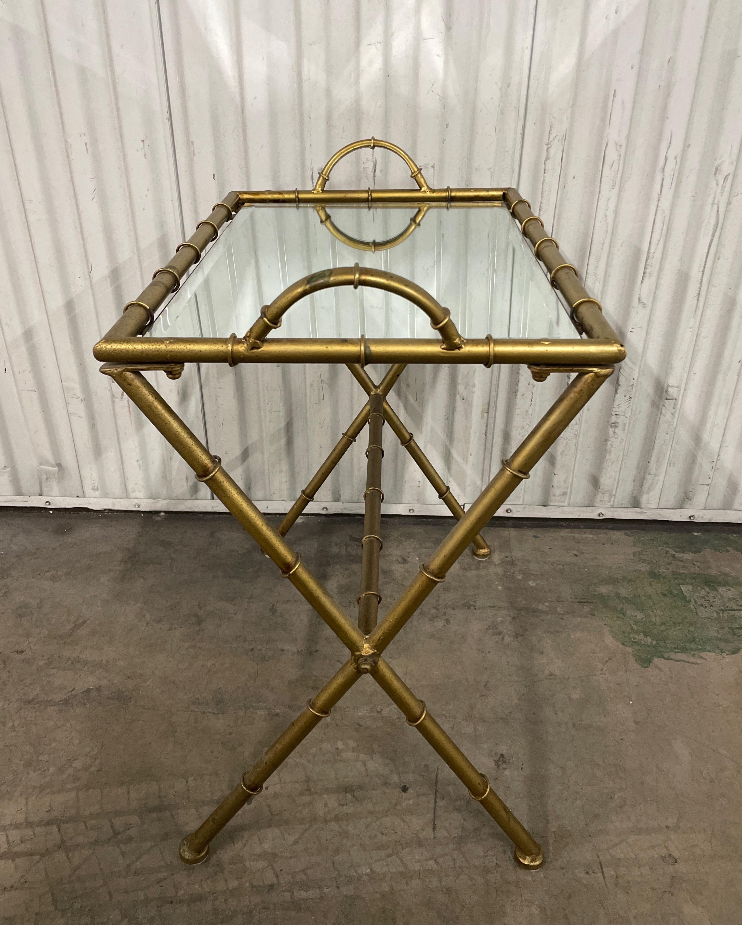20th Century Italian Gilded Faux Bamboo Metal Tray / Snack Table
