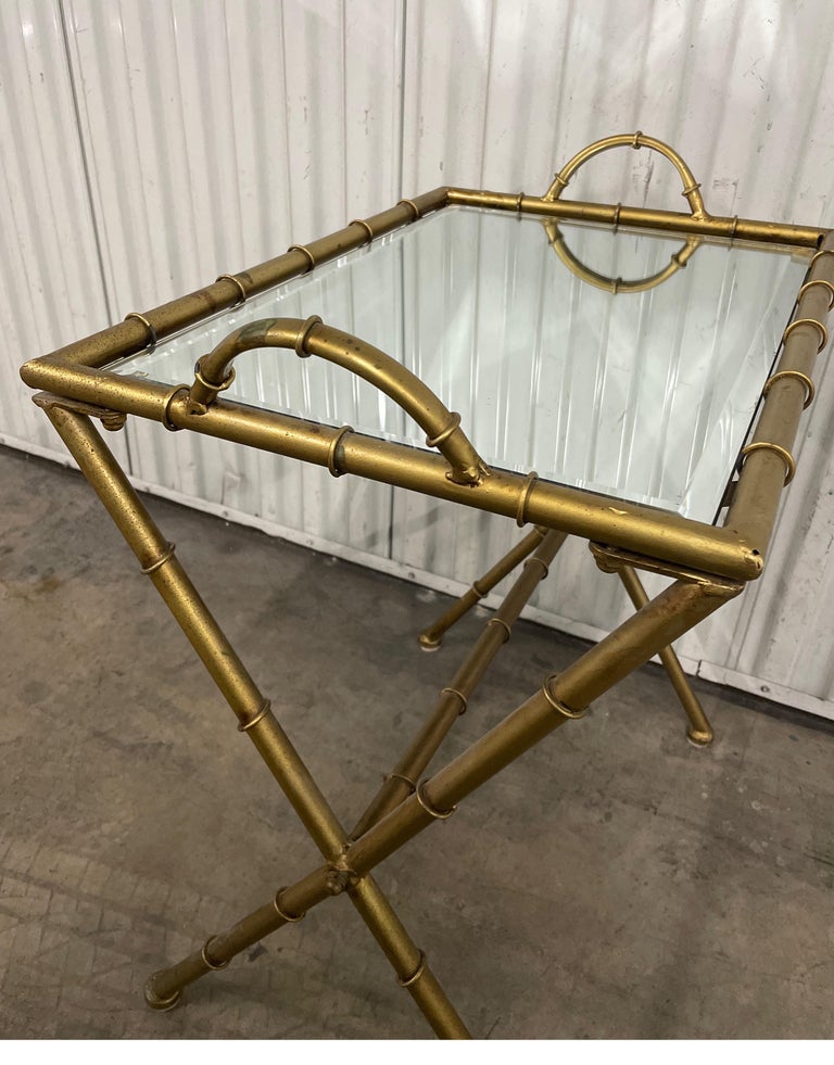 Italian Gilded Faux Bamboo Metal Tray / Snack Table For Sale at 1stDibs