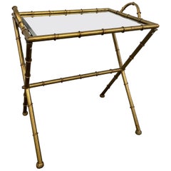 Vintage Italian Gilded Faux Bamboo Metal Tray / Snack Table