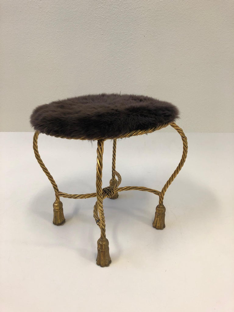 Italian Gilded Faux Rope with Tassels Vanity Stool at 1stDibs