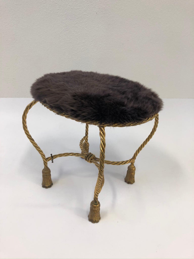 Italian Gilded Faux Rope with Tassels Vanity Stool at 1stDibs