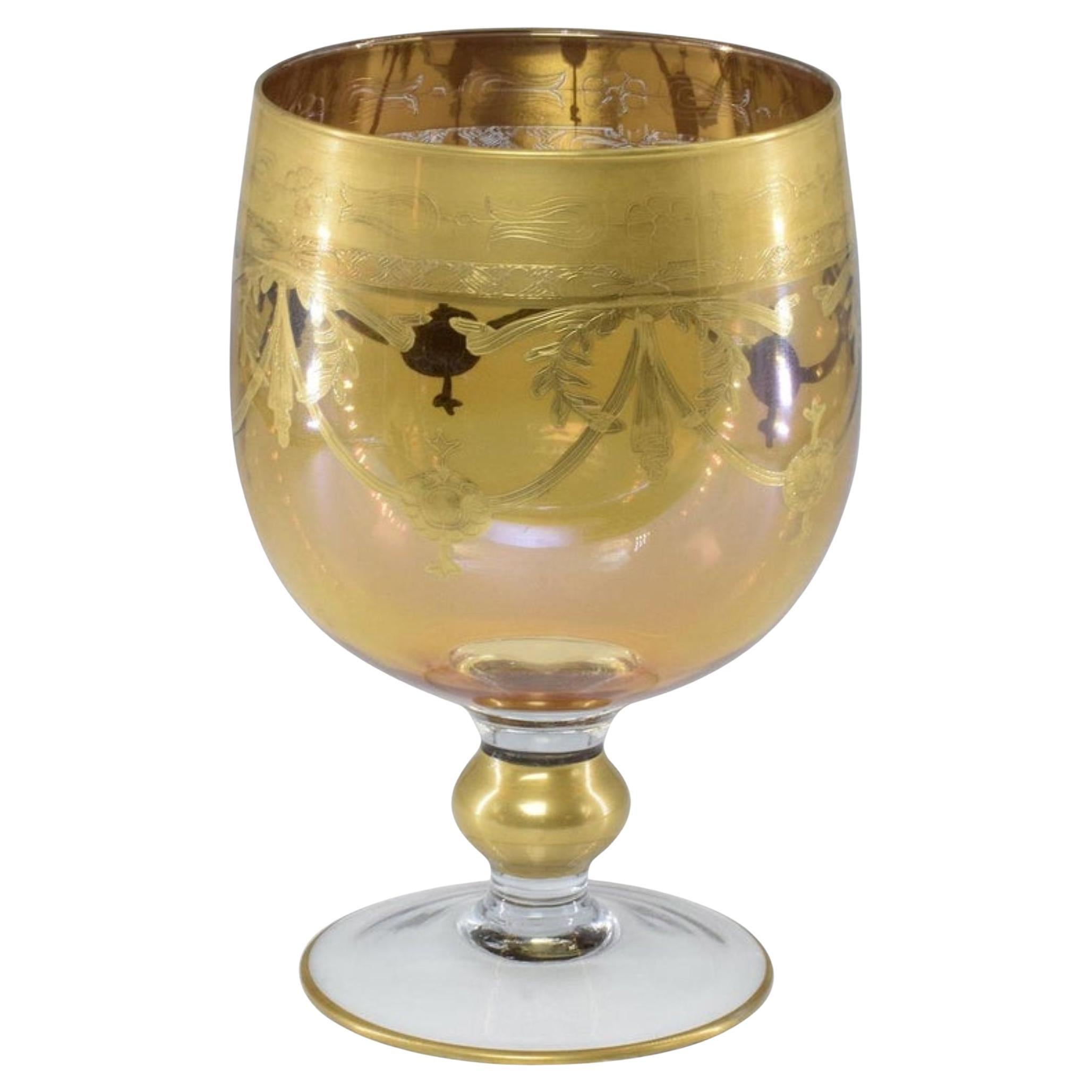 Italian Gilded Glass Goblet, 1950s Vintage Decor