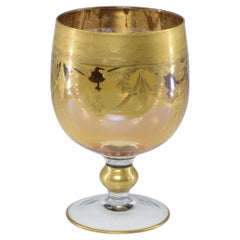 Italian Gilded Glass Goblet, 1950s Vintage Decor