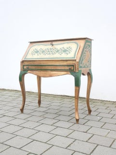 Italian Gilded and Hand Painted Wood Writing Desk Secretary, 1950s