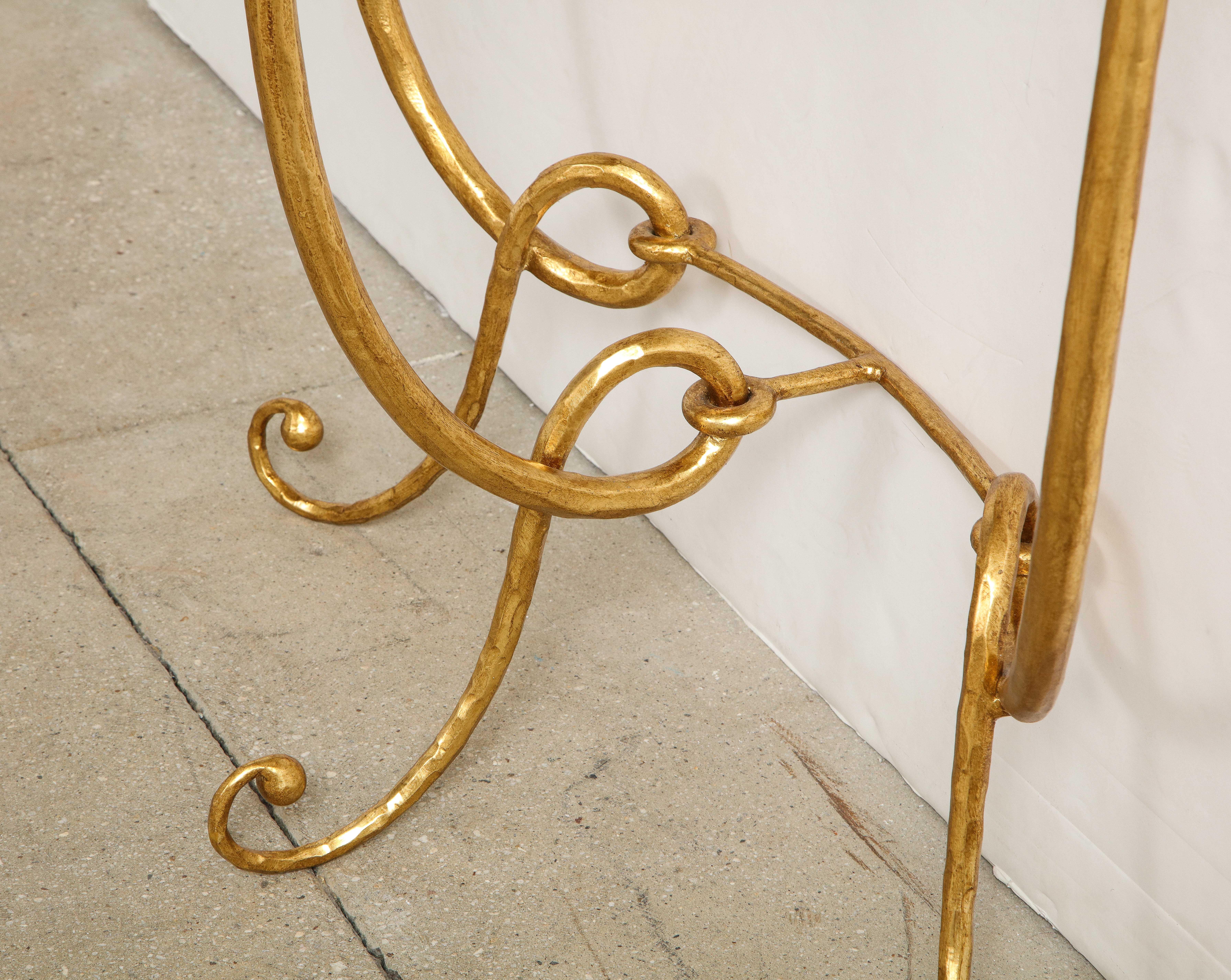Italian Gilded Iron Demilune Console Table with Travertine Top 6