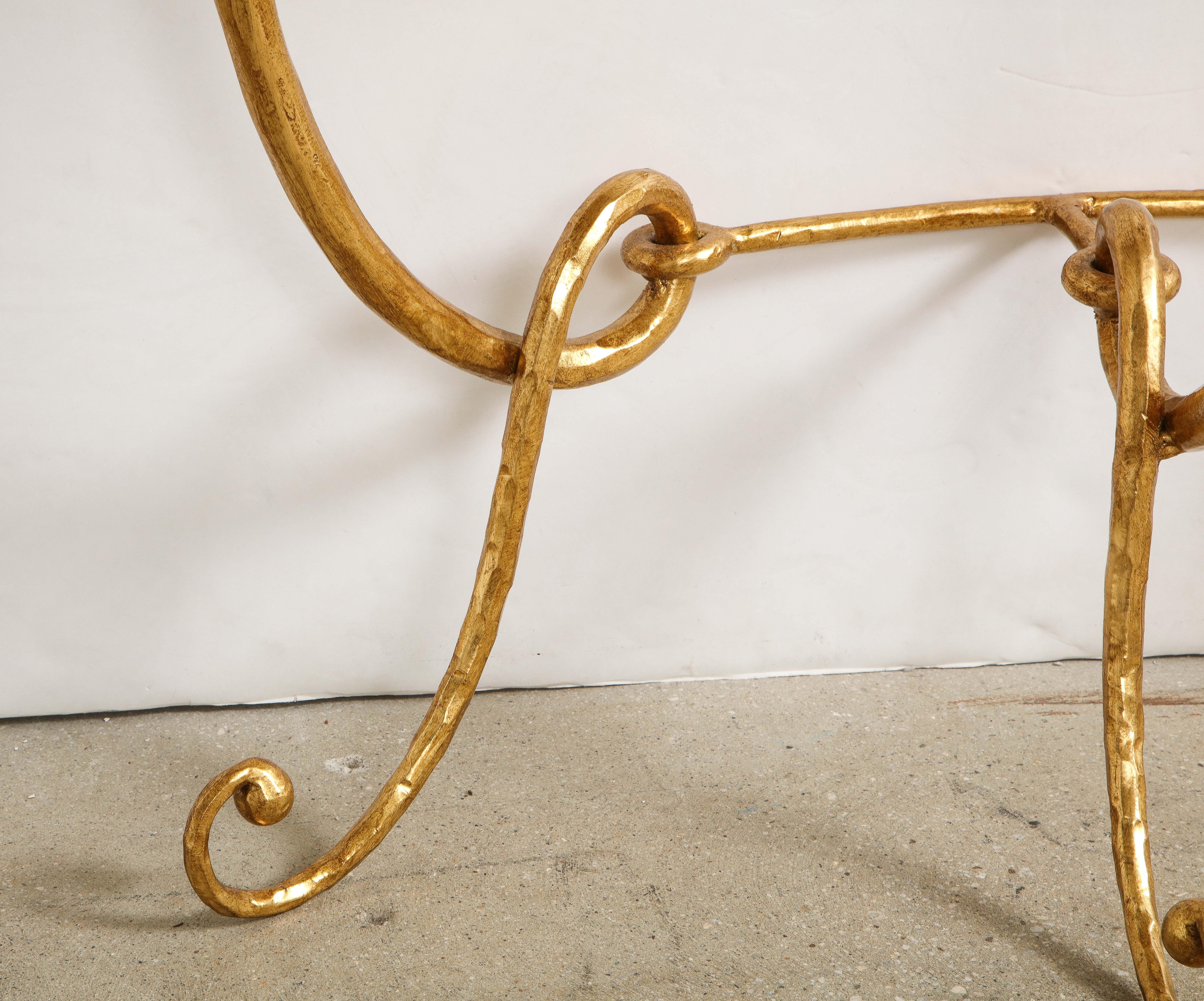 Gilt Italian Gilded Iron Demilune Console Table with Travertine Top