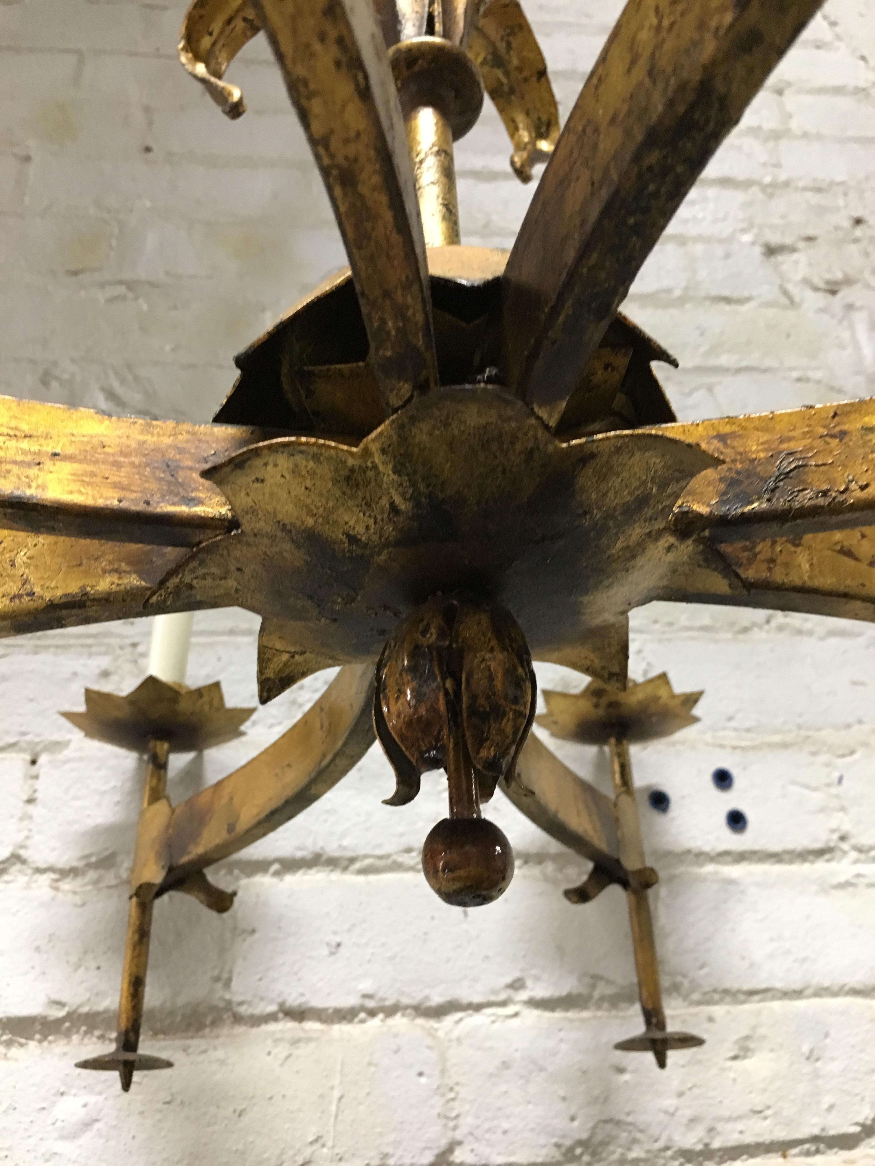 Italian Gilded Iron Gothic Revival Chandelier