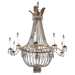 Italian Gilded Iron, Tole, & Crystal Directoire Chandelier