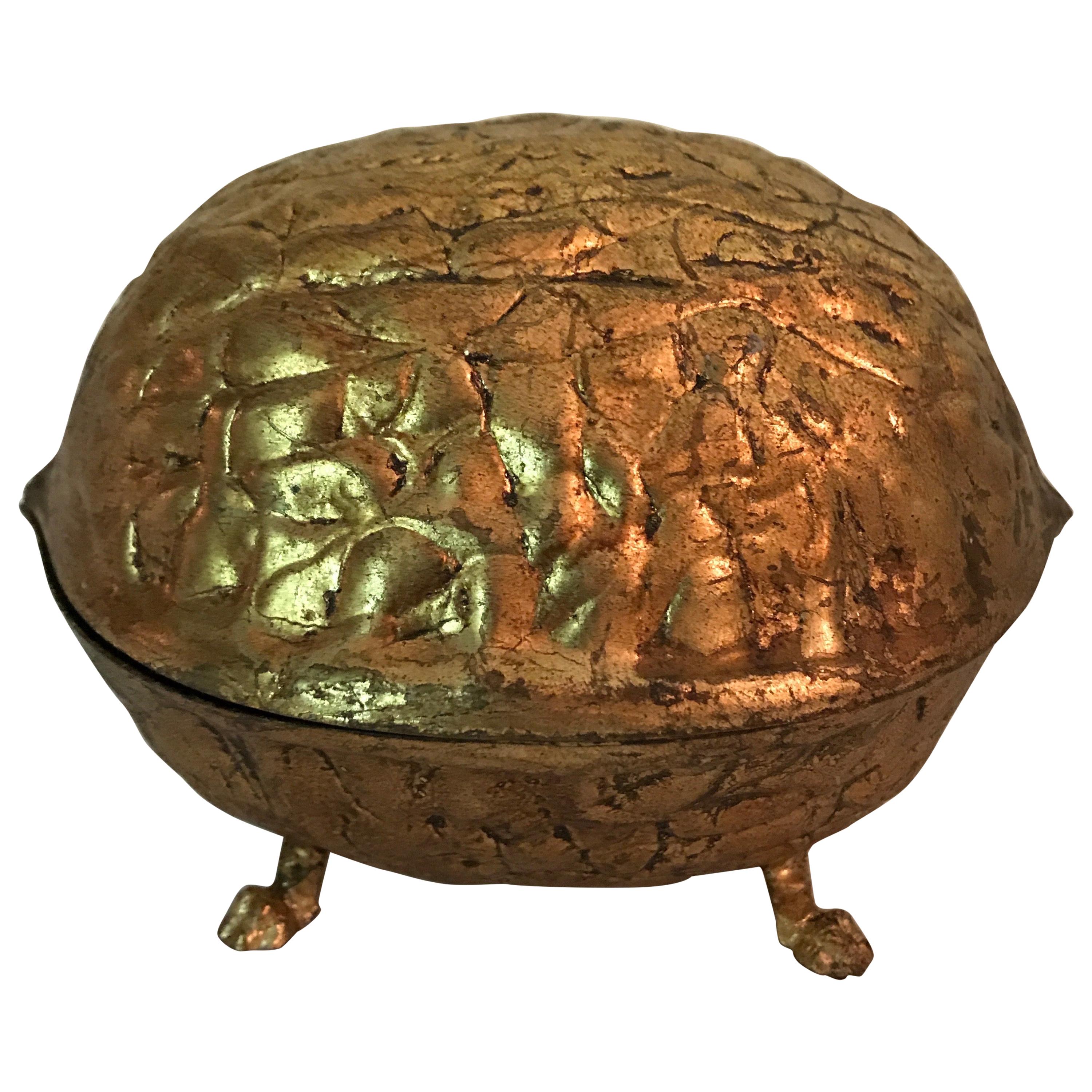 Italian Gilded Metal Footed Peanut Box