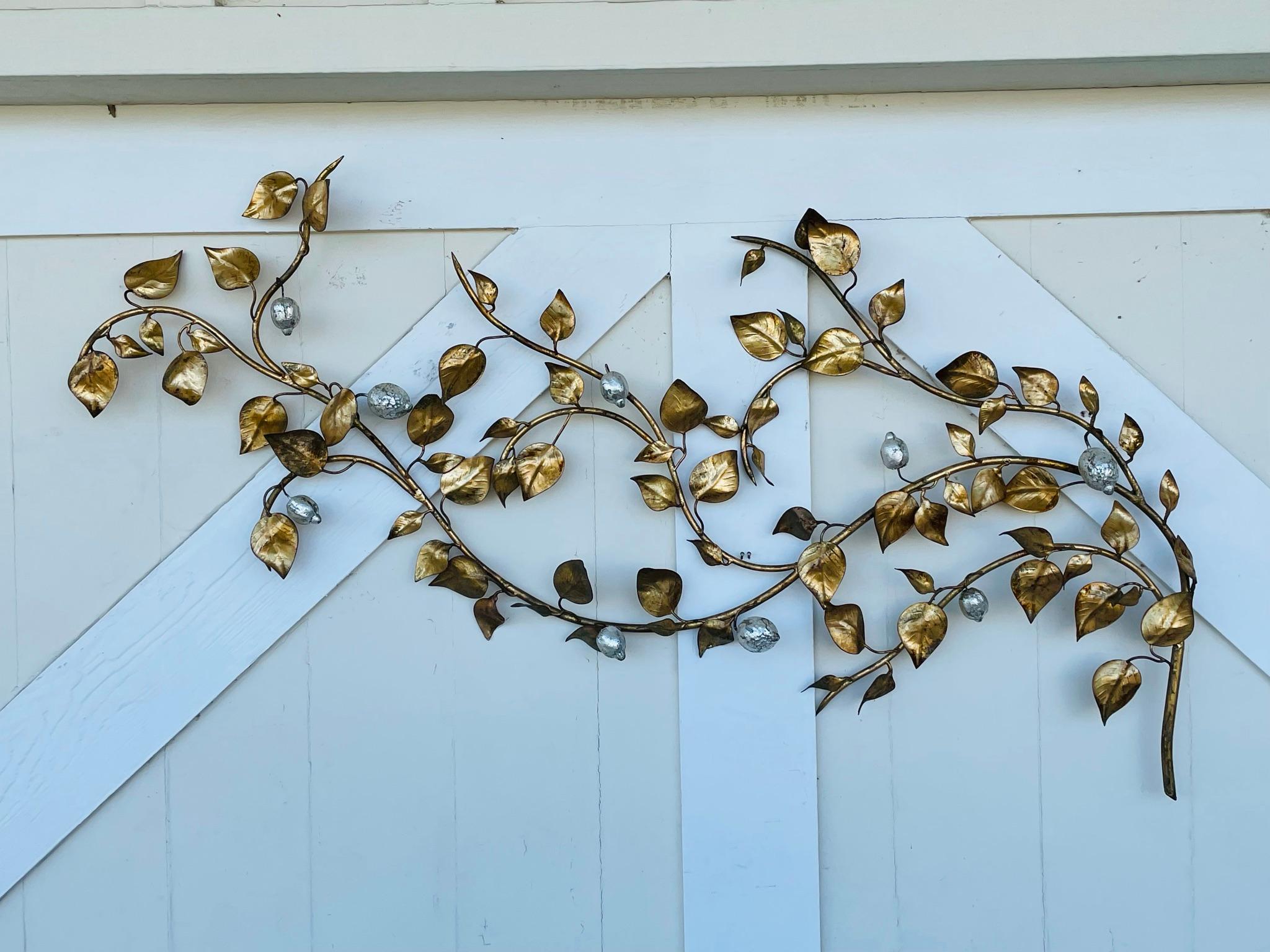 Hollywood Regency Italian Gilded Metal Lemon Tree Wall Sculpture