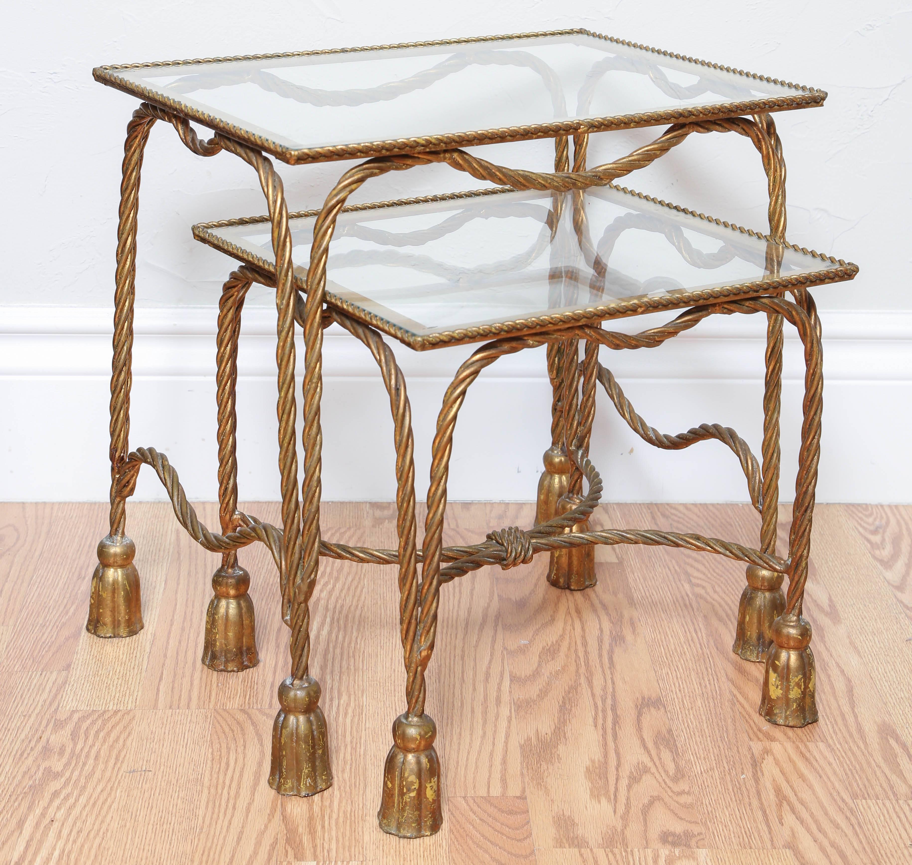 Italian Gilded Rope and Tassel Stacking Tables In Good Condition For Sale In West Palm Beach, FL