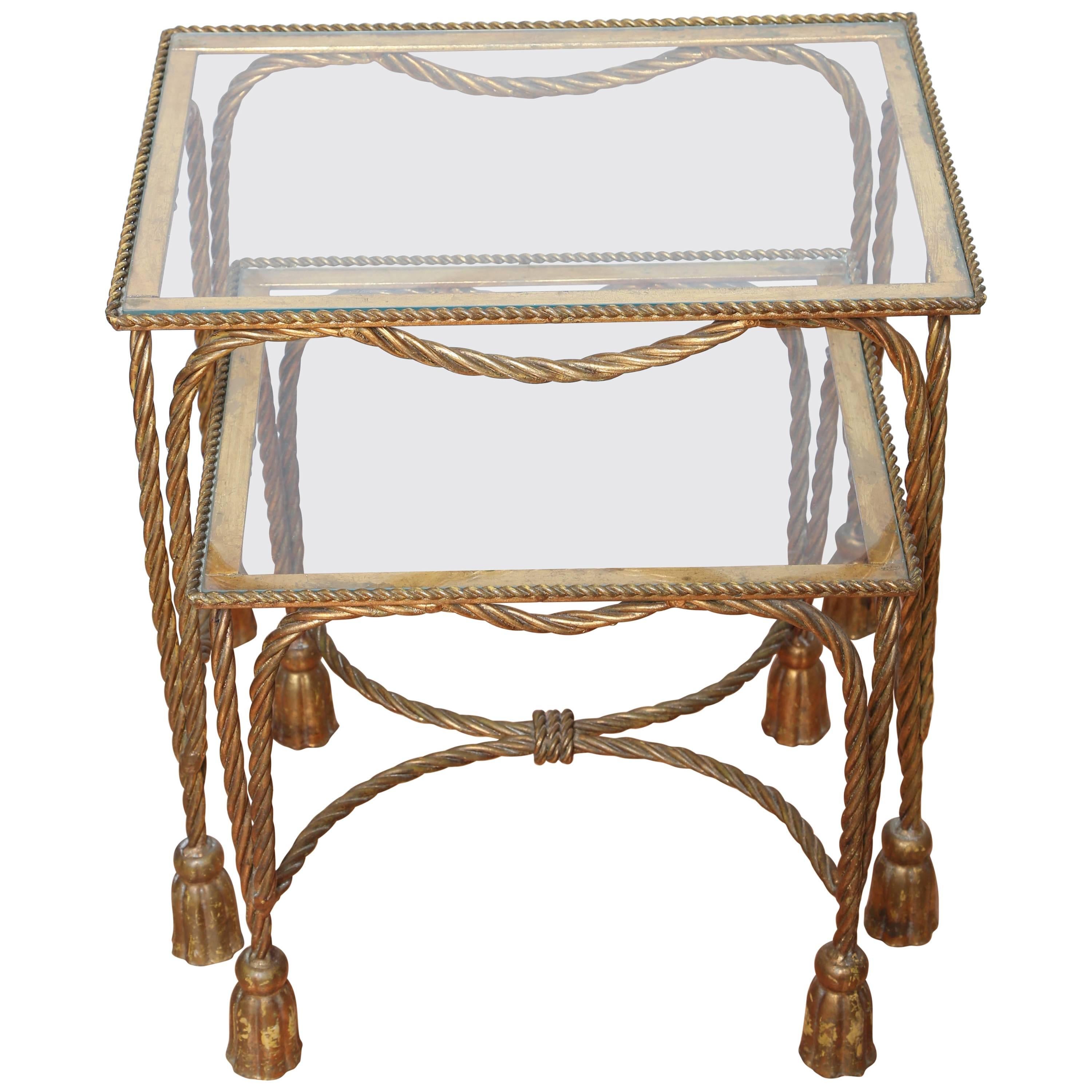 Italian Gilded Rope and Tassel Stacking Tables For Sale