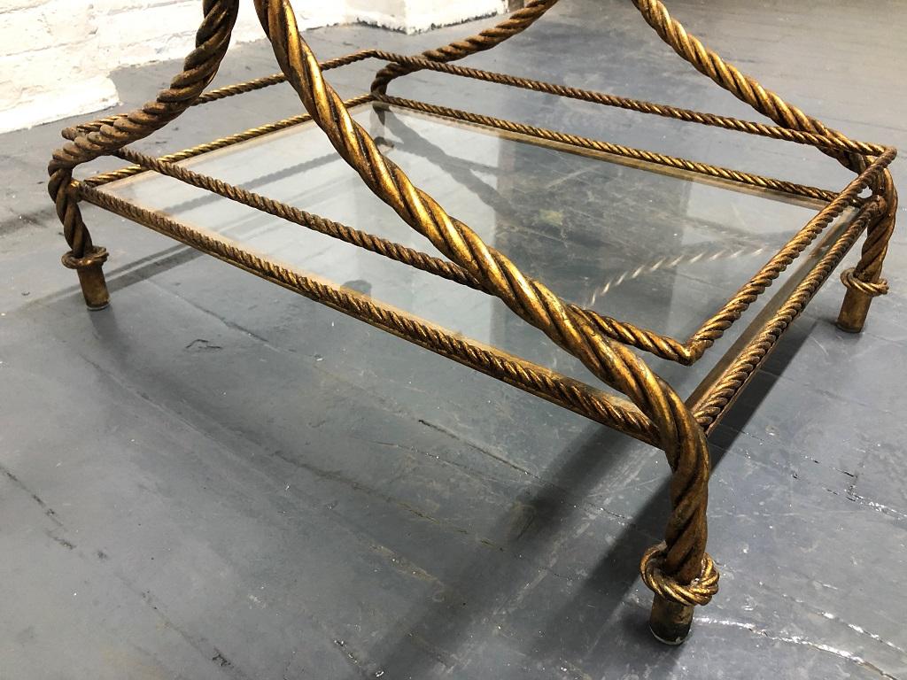 Italian Gilded Rope and Tassel Two-Tier Side Table / Bar Cart In Good Condition For Sale In New York, NY