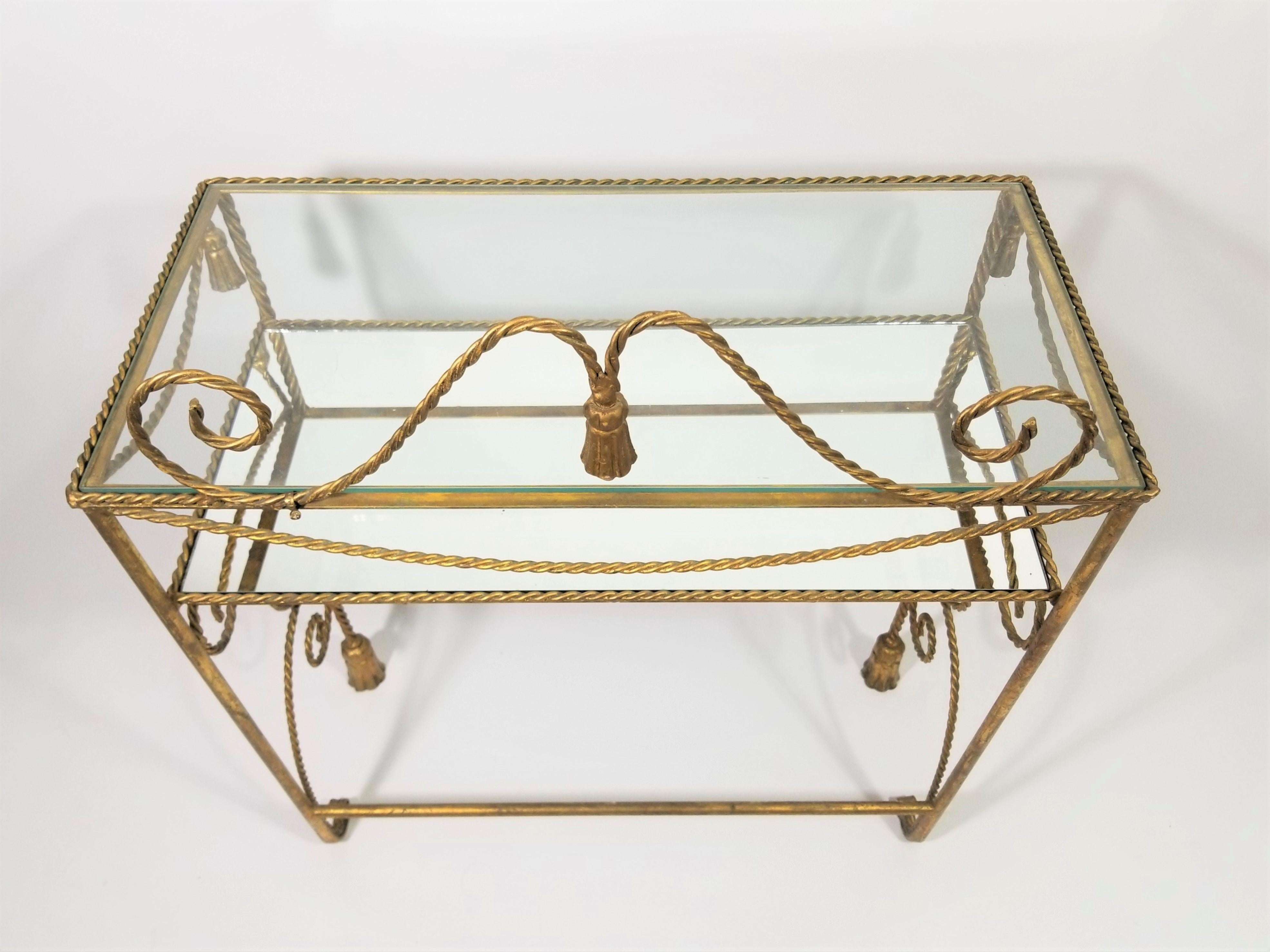Table de coiffeuse italienne en verre miroir à pampilles et corde dorée, fabriquée en Italie en vente 3