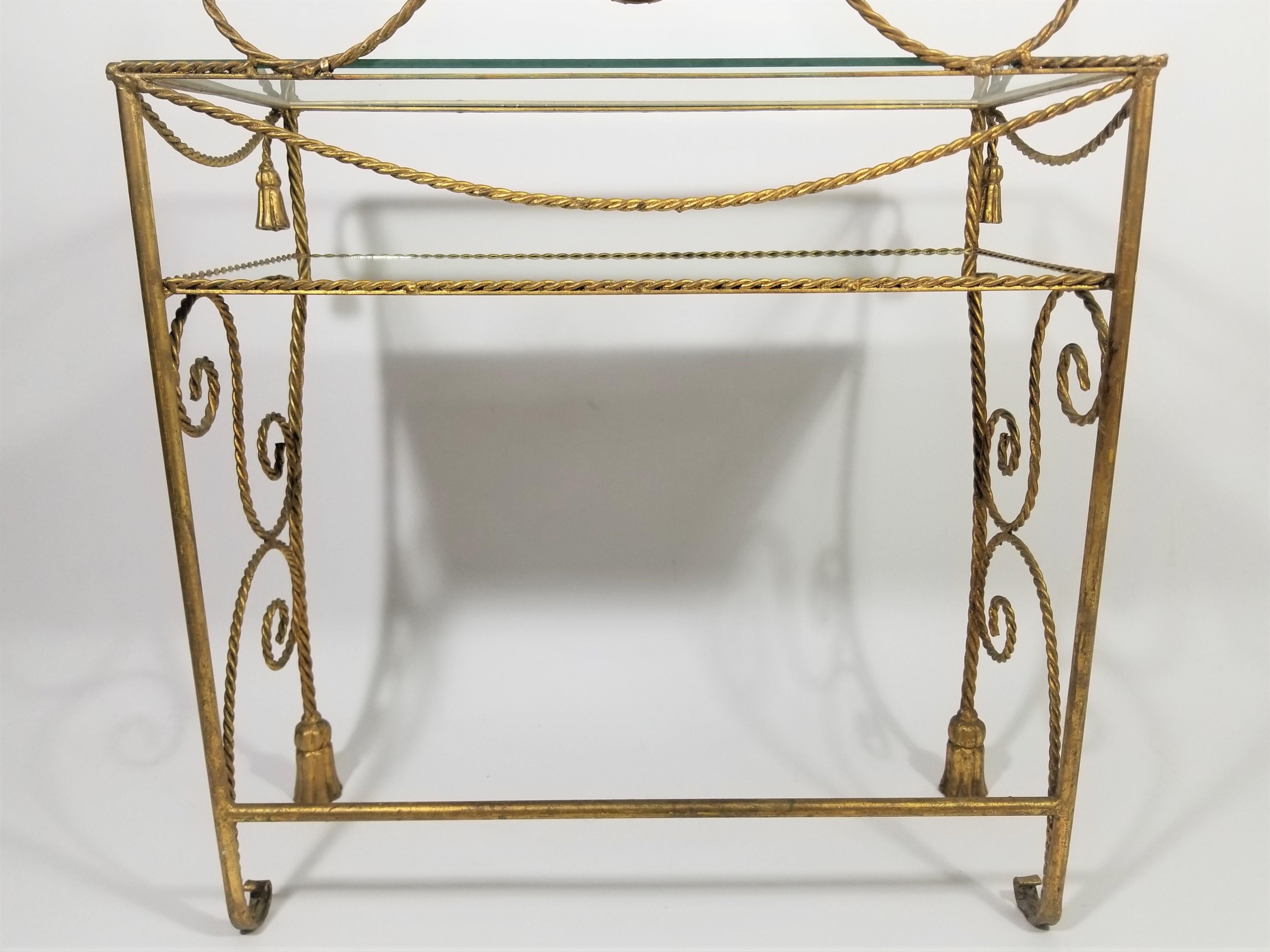 Italian Gilded Rope Tassel Glass Mirror Vanity Dressing Table Made in Italy For Sale 5