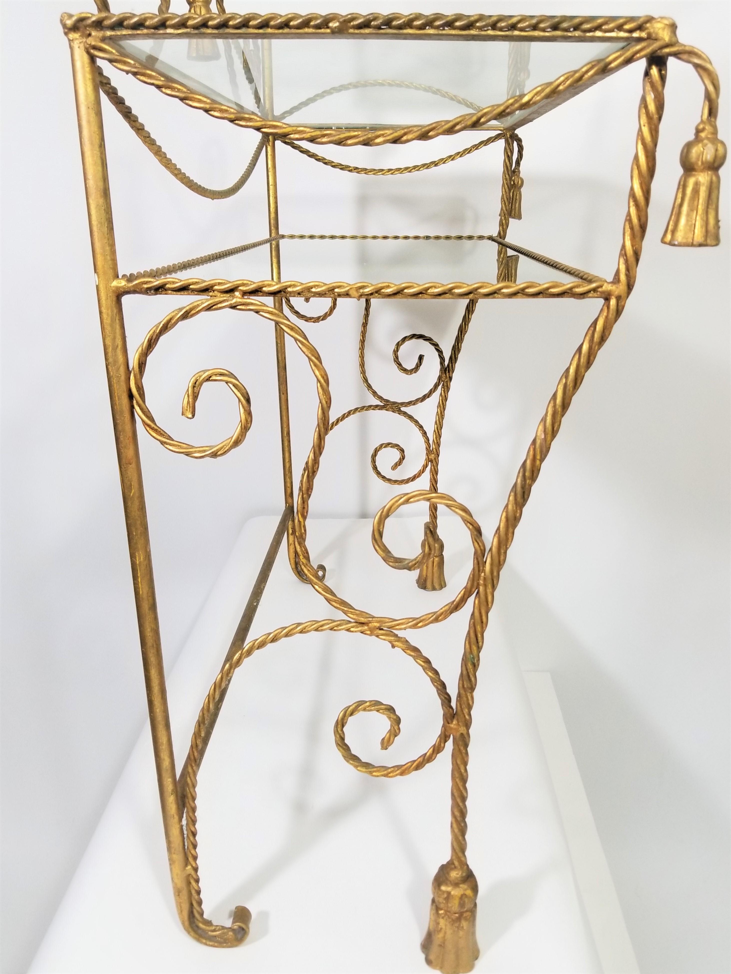 Table de coiffeuse italienne en verre miroir à pampilles et corde dorée, fabriquée en Italie en vente 8