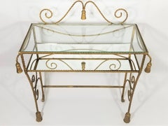 Italian Gilded Rope Tassel Glass Mirror Vanity Dressing Table Made in Italy