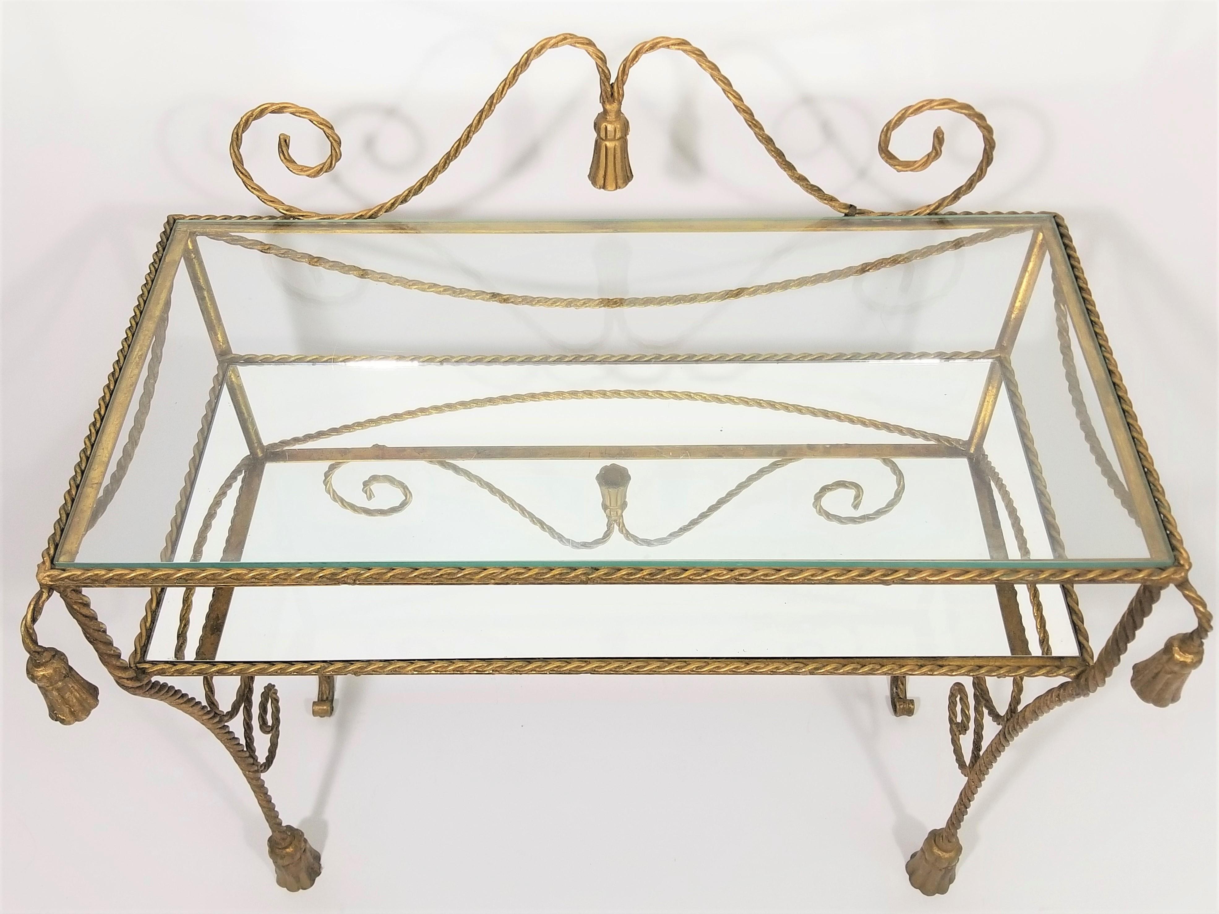 Gilt Italian Gilded Rope Tassel Glass Mirror Vanity Dressing Table Made in Italy For Sale