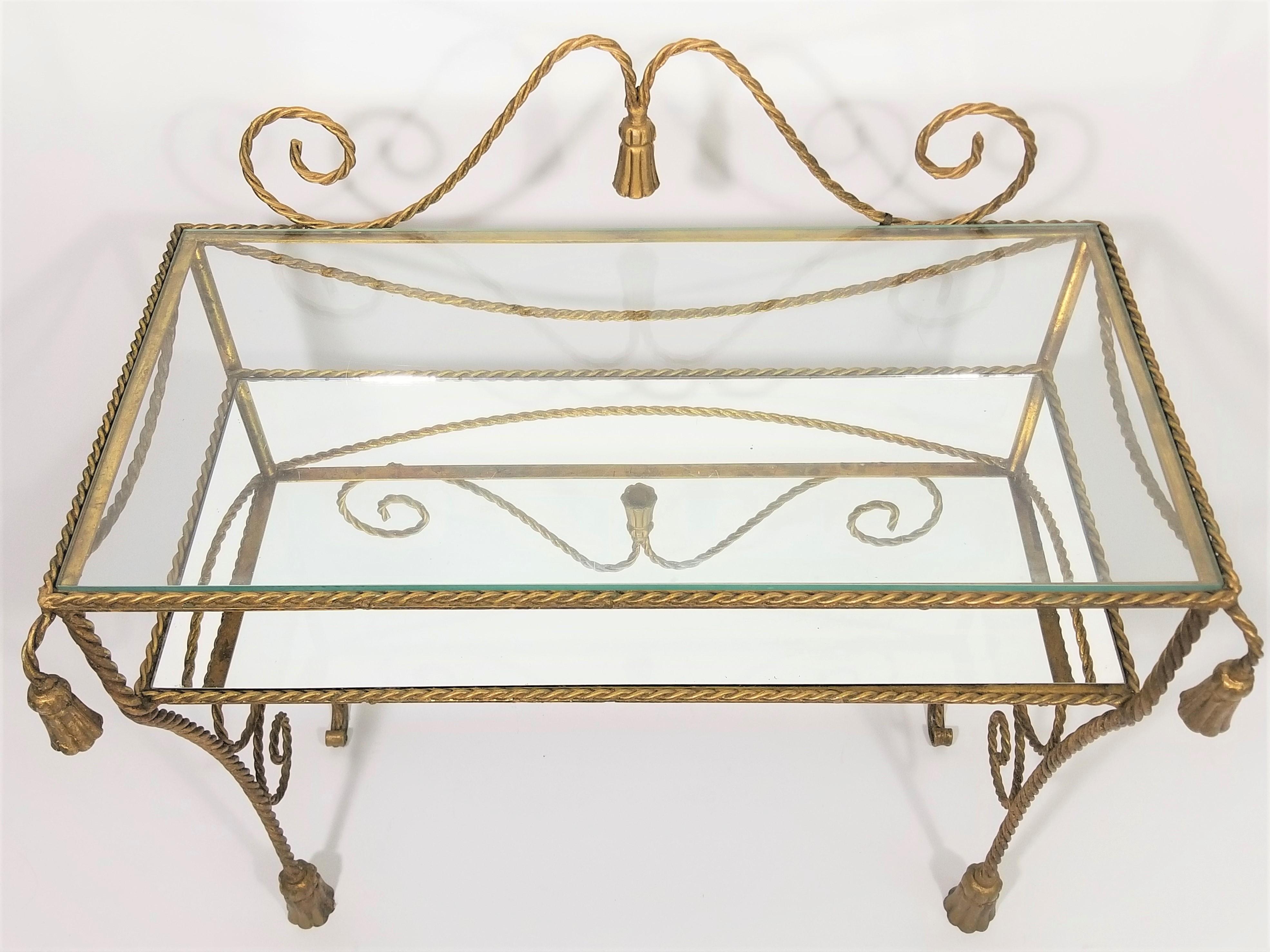 Doré Table de coiffeuse italienne en verre miroir à pampilles et corde dorée, fabriquée en Italie en vente