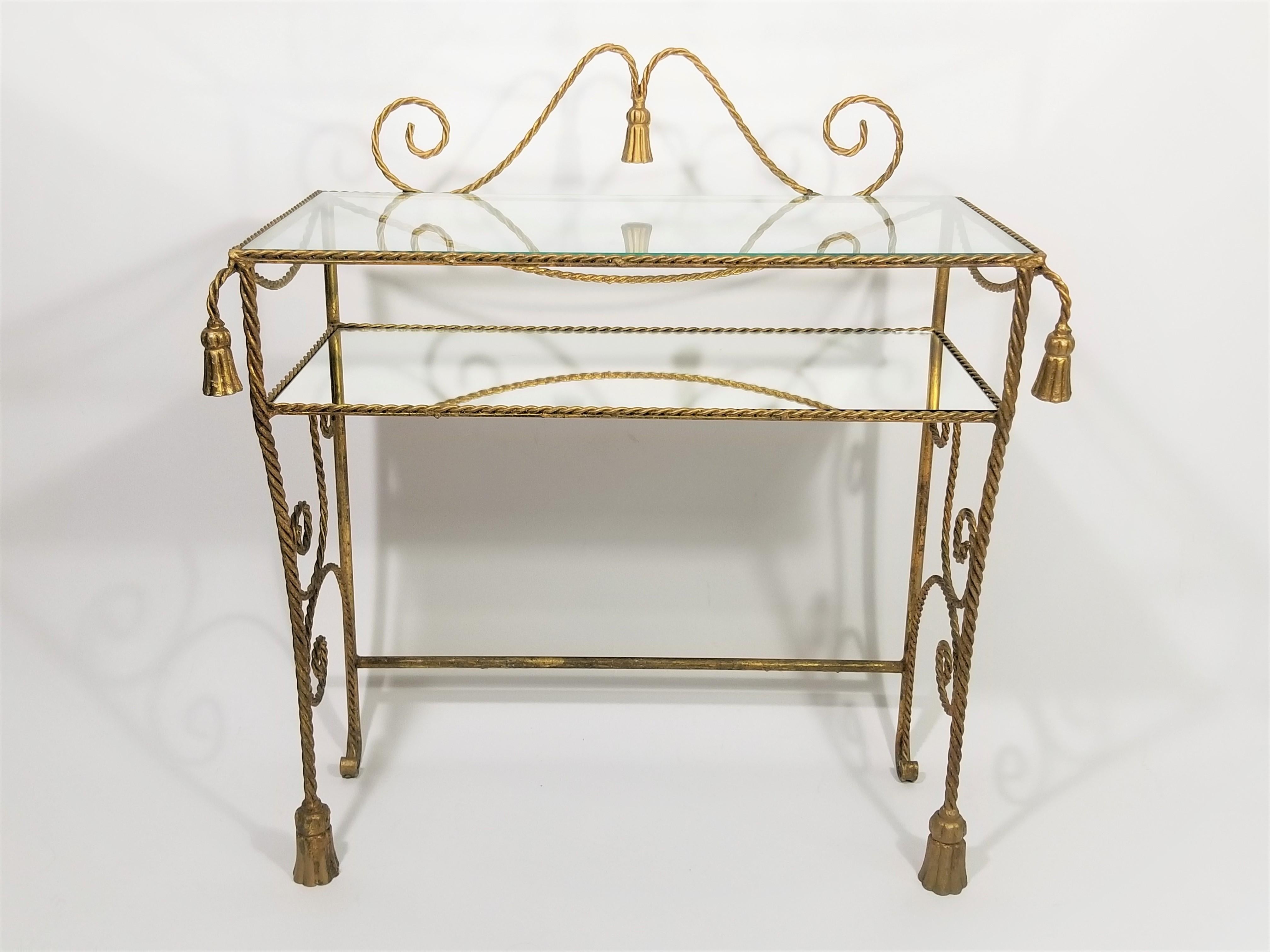 Italian Gilded Rope Tassel Glass Mirror Vanity Dressing Table Made in Italy In Excellent Condition For Sale In New York, NY