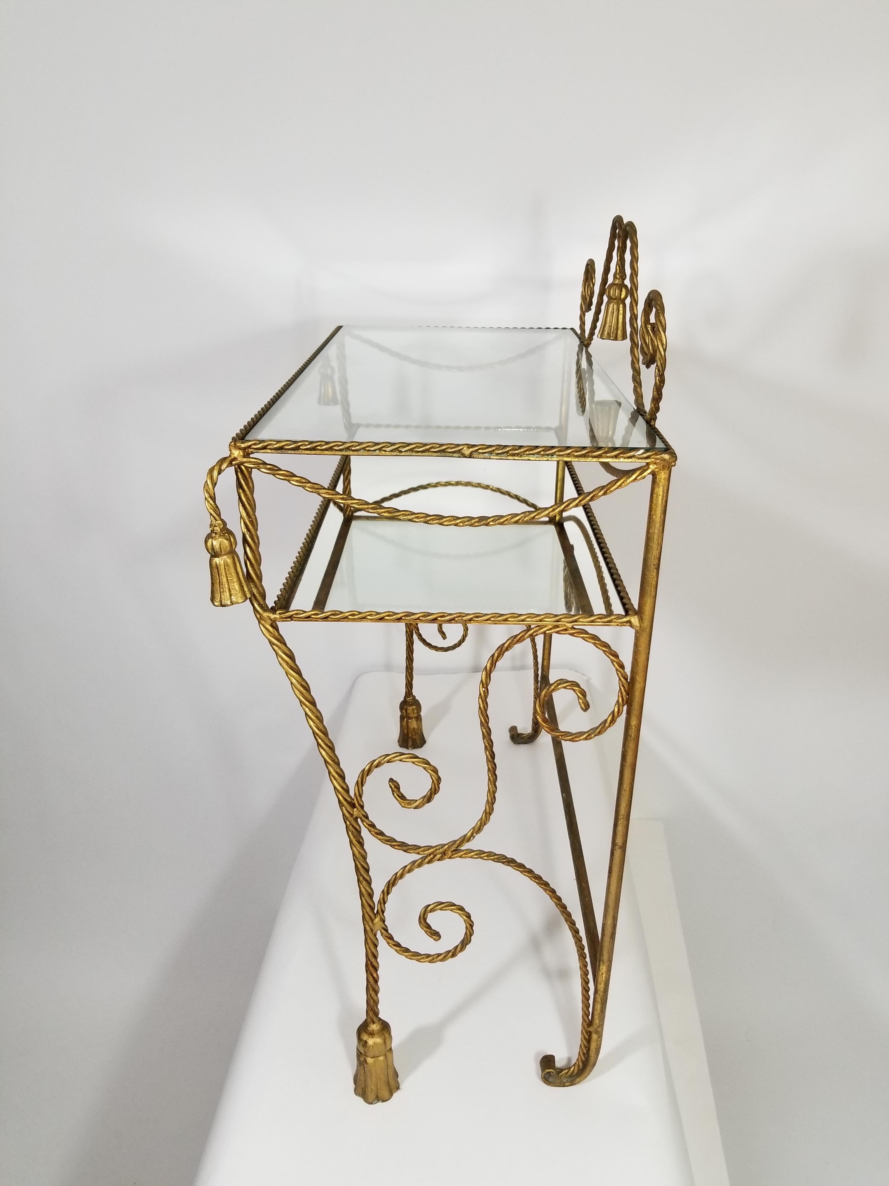 20ième siècle Table de coiffeuse italienne en verre miroir à pampilles et corde dorée, fabriquée en Italie en vente