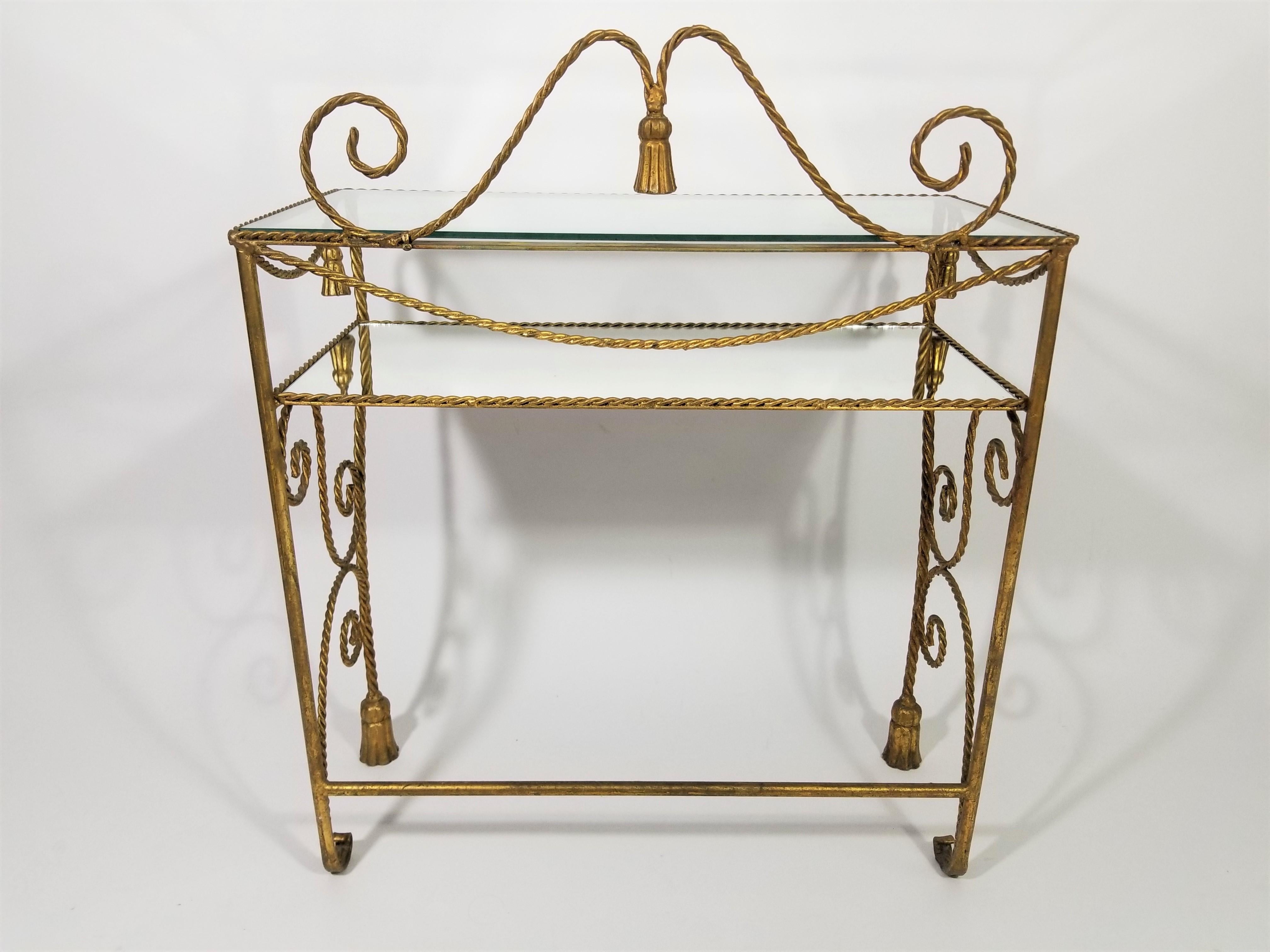 Italian Gilded Rope Tassel Glass Mirror Vanity Dressing Table Made in Italy For Sale 3