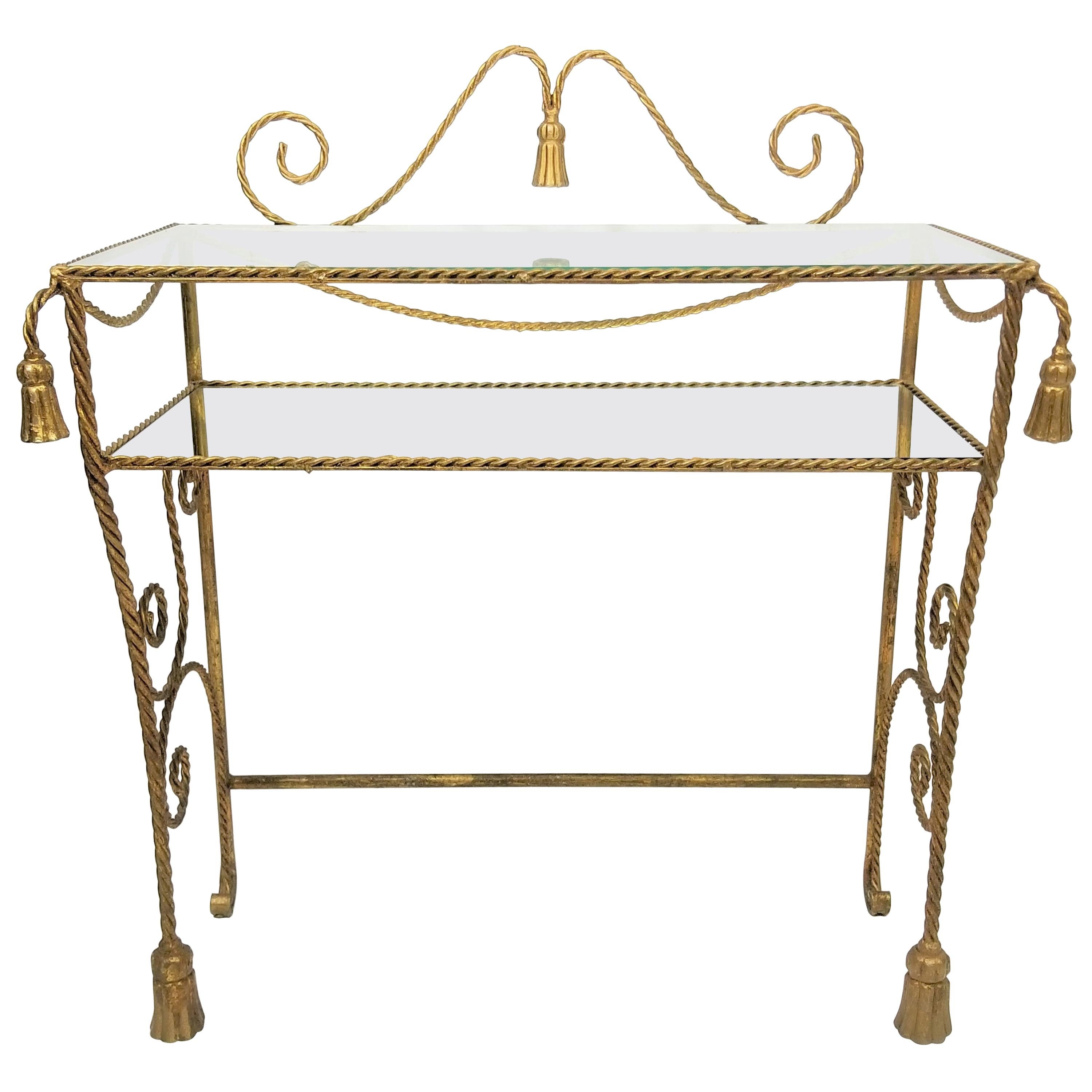 Italian Gilded Rope Tassel Glass Mirror Vanity Dressing Table Made in Italy For Sale