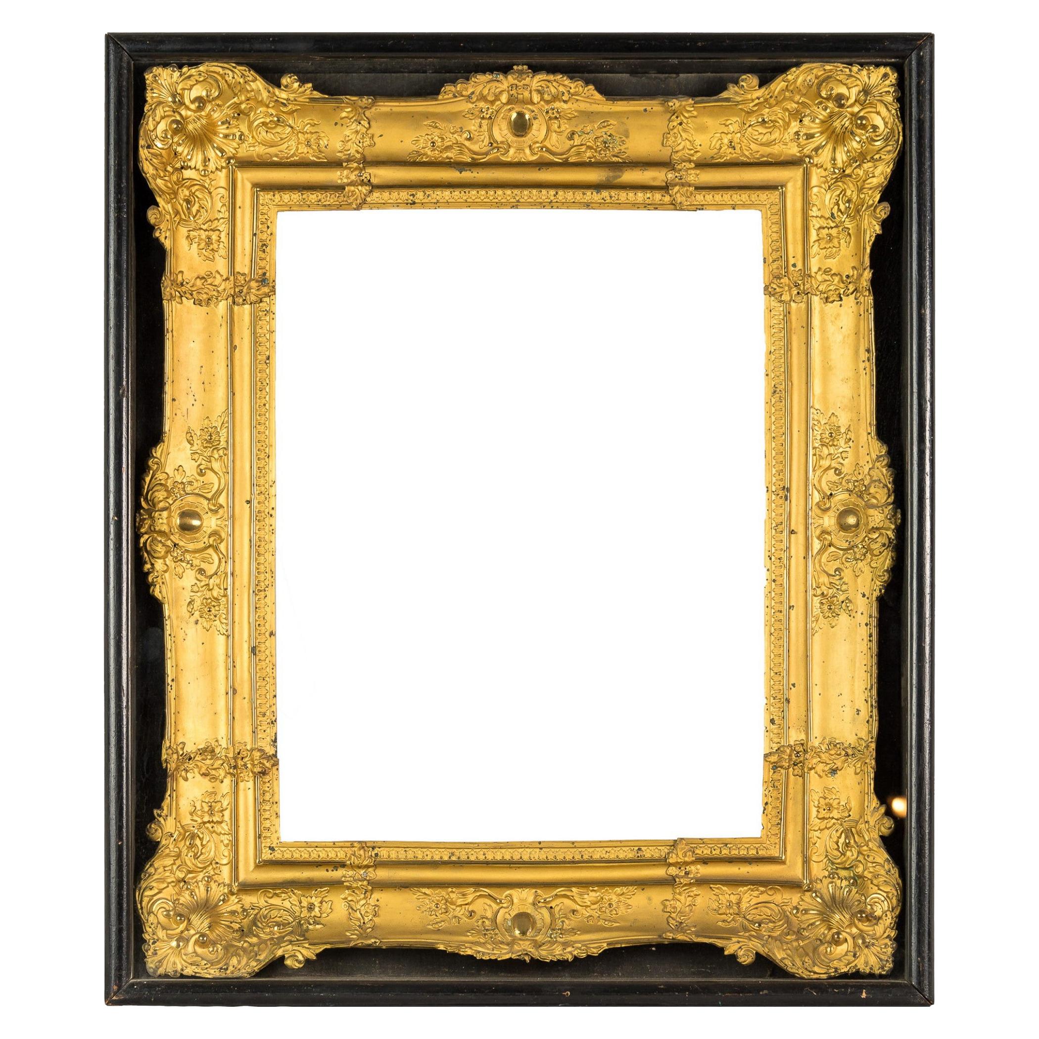 Italian Gilded Sheet Metal Frame in Display Case, Italy 19th Century Rome Empire For Sale