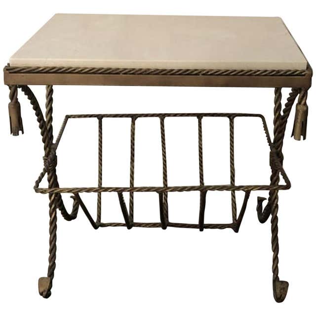 Italian Gilded Side Table with Marble Top and Magazine Rack at 1stDibs