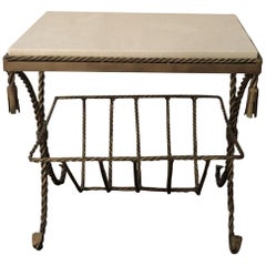 Italian Gilded Side Table with Marble Top and Magazine Rack