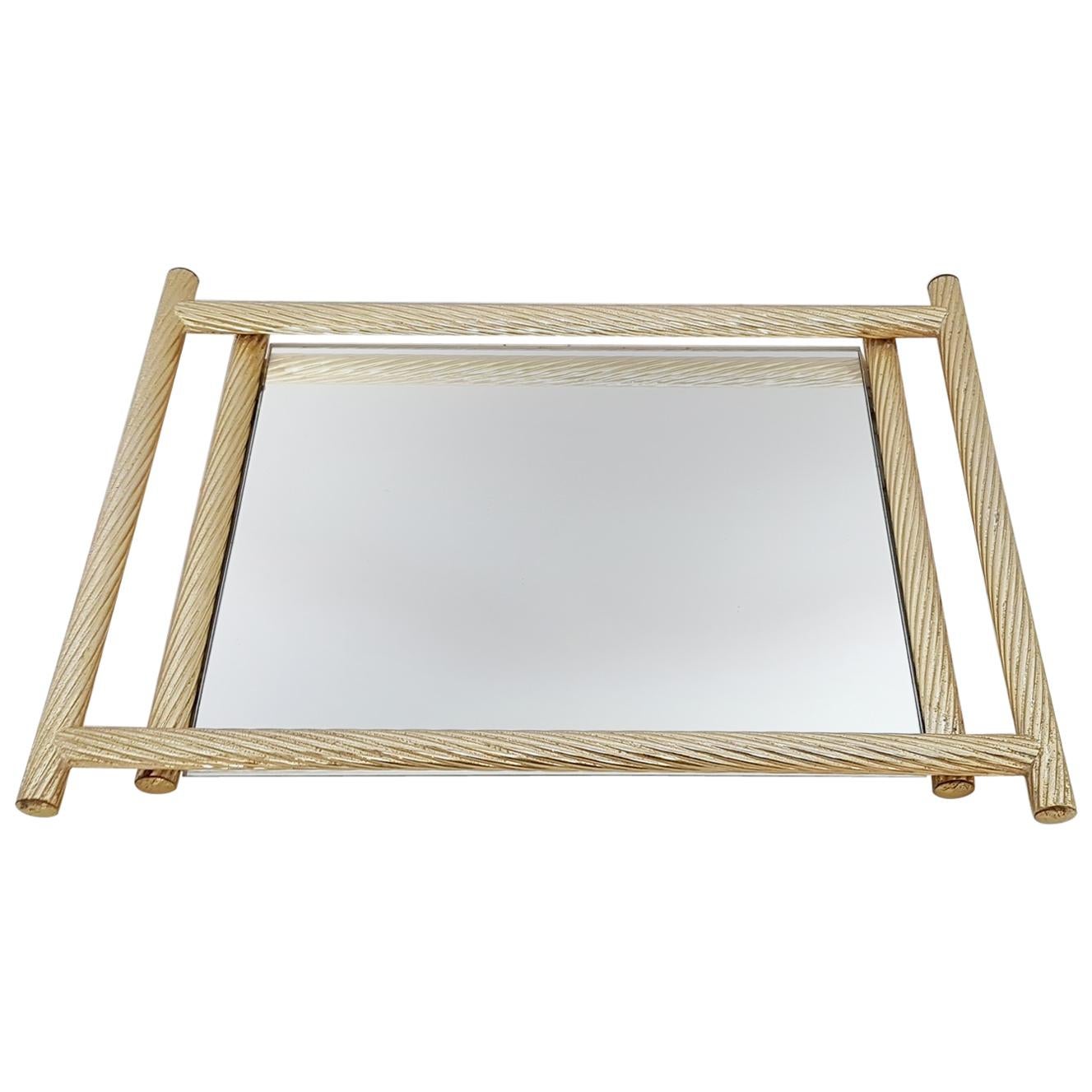 Italian Gilded Tray with Mirror, circa 1970 For Sale