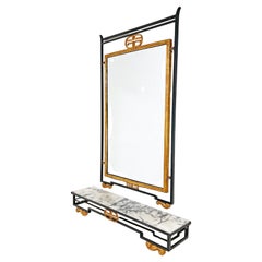 Italian Gilded Wall Mirror and Marble Top Console by Palladio, Ca. 1950s