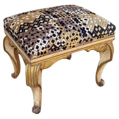 Italian gilded wood and fabric bench or footstool by Pierre Frey