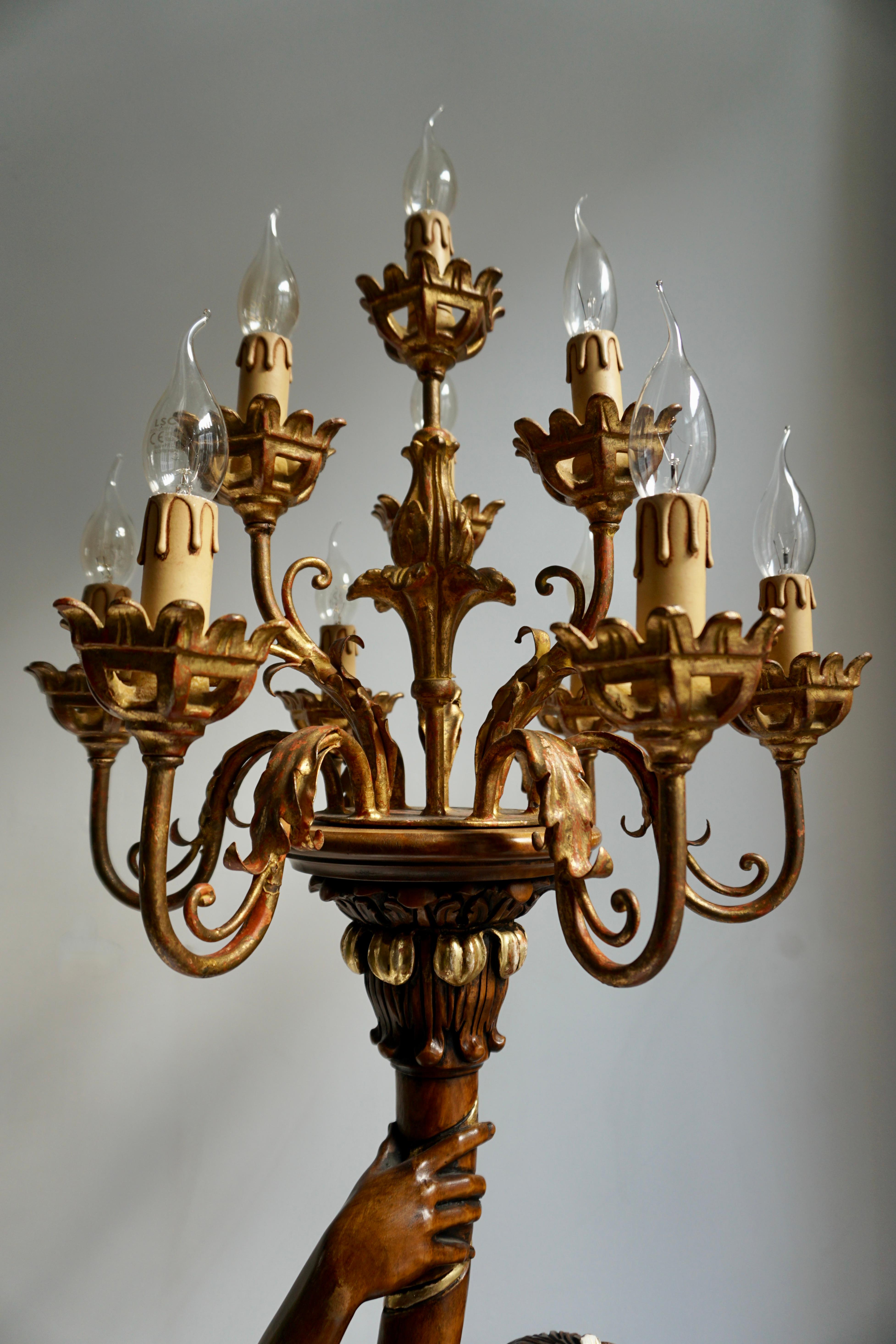 Italian Gilded Wood Venetian Figural Torchère Candelabra Floor Lamp For Sale 4