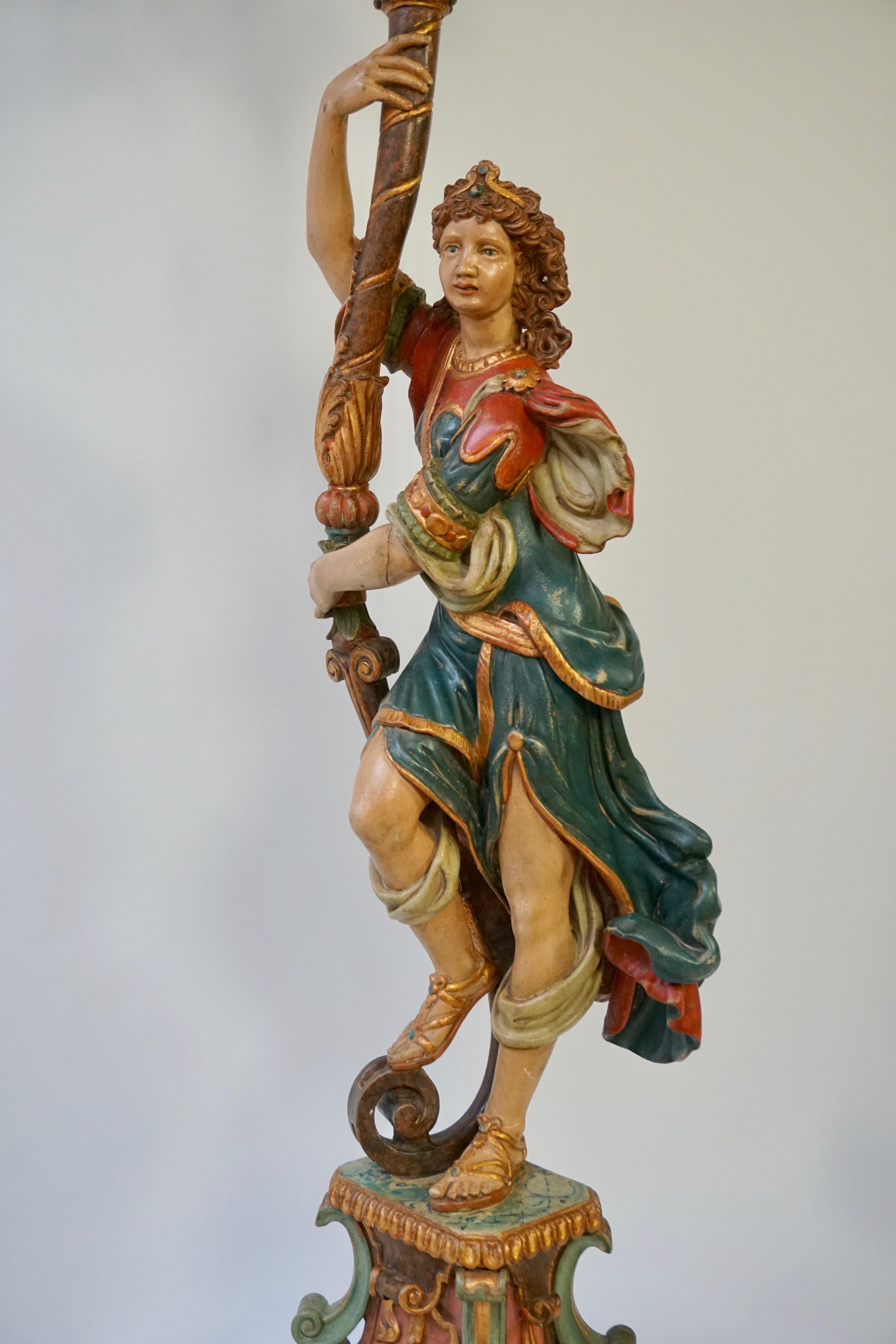 Italian Gilded Wood Venetian Figural Torchère Candelabra Floor Lamp 11