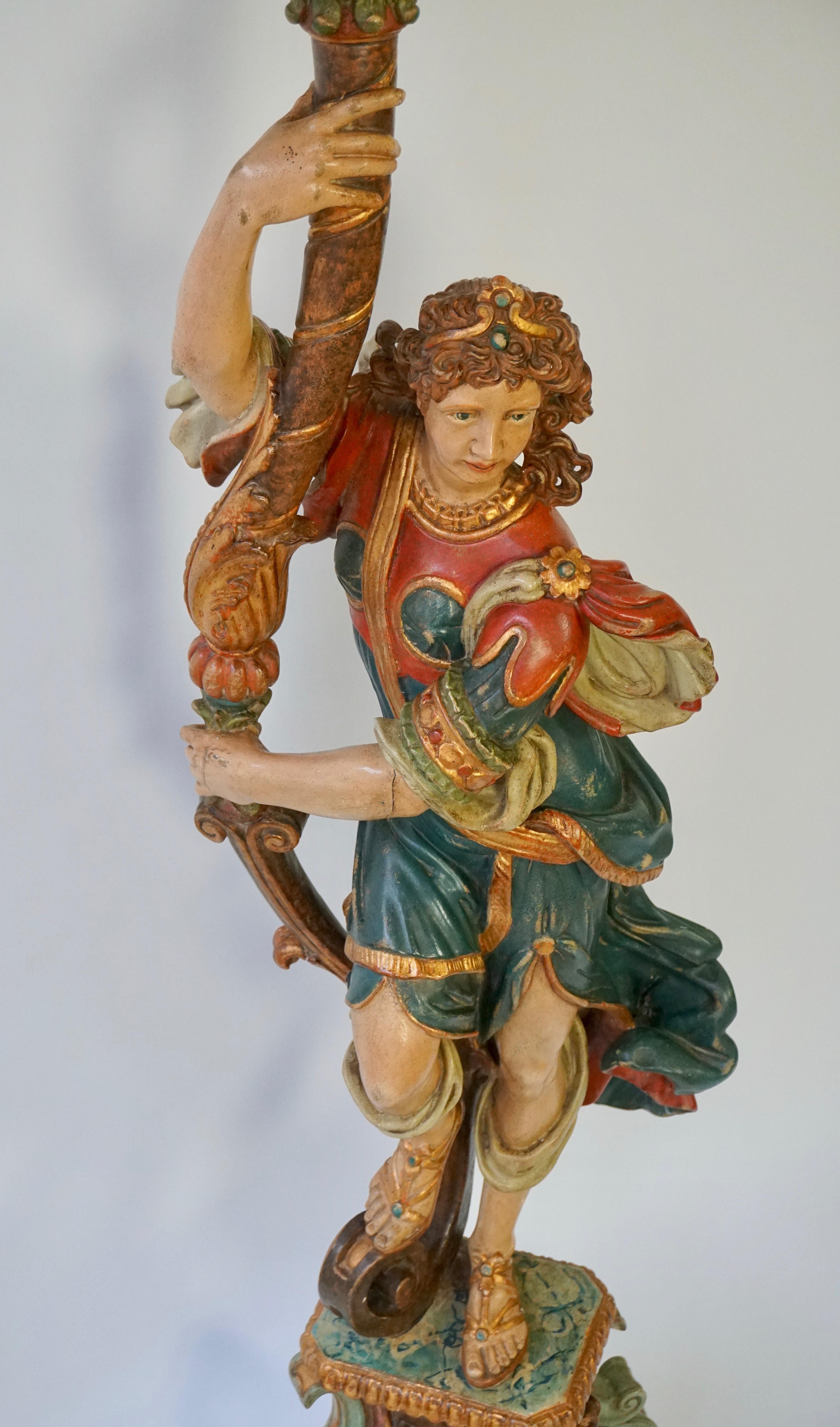 Italian Gilded Wood Venetian Figural Torchère Candelabra Floor Lamp 12