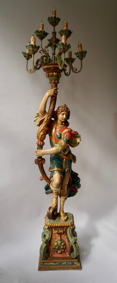 Italian Gilded Wood Venetian Figural Torchère Candelabra Floor Lamp