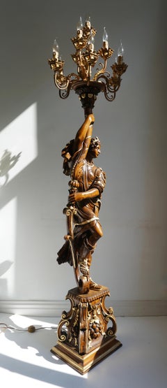 Italian Gilded Wood Venetian Figural Torchère Candelabra Floor Lamp
