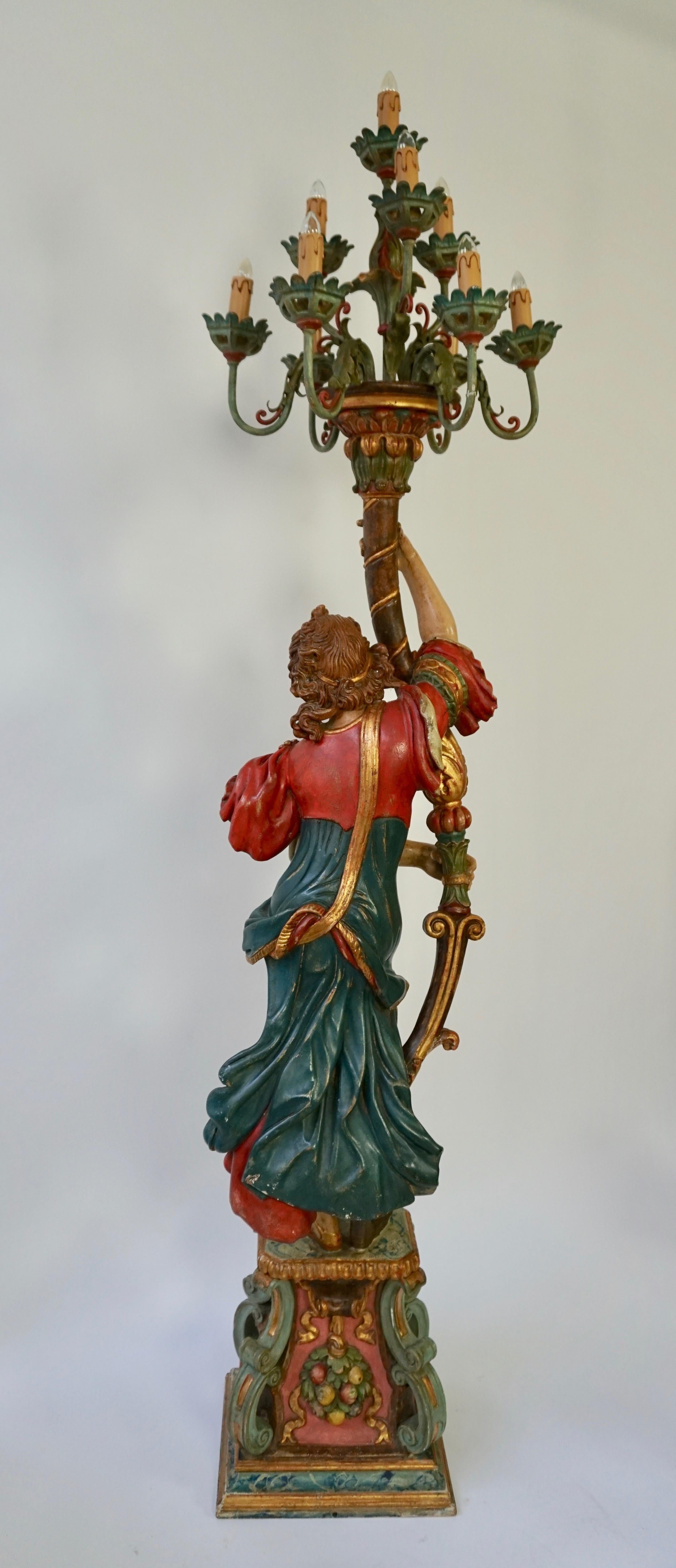 Italian Gilded Wood Venetian Figural Torchère Candelabra Floor Lamp 1