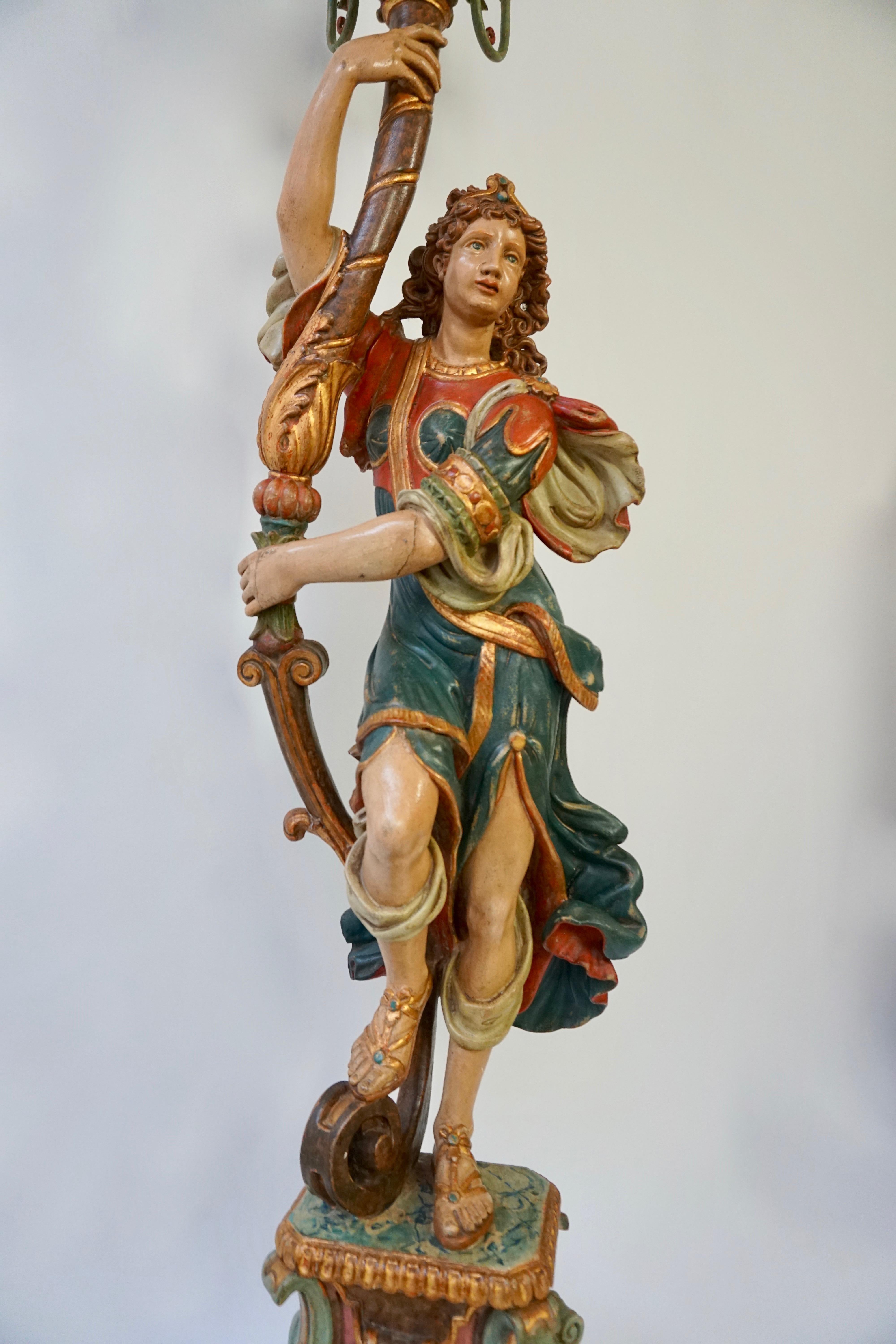 Italian Gilded Wood Venetian Figural Torchère Candelabra Floor Lamp 5