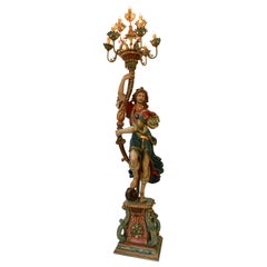 Vintage Italian Gilded Wood Venetian Figural Torchère Candelabra Floor Lamp