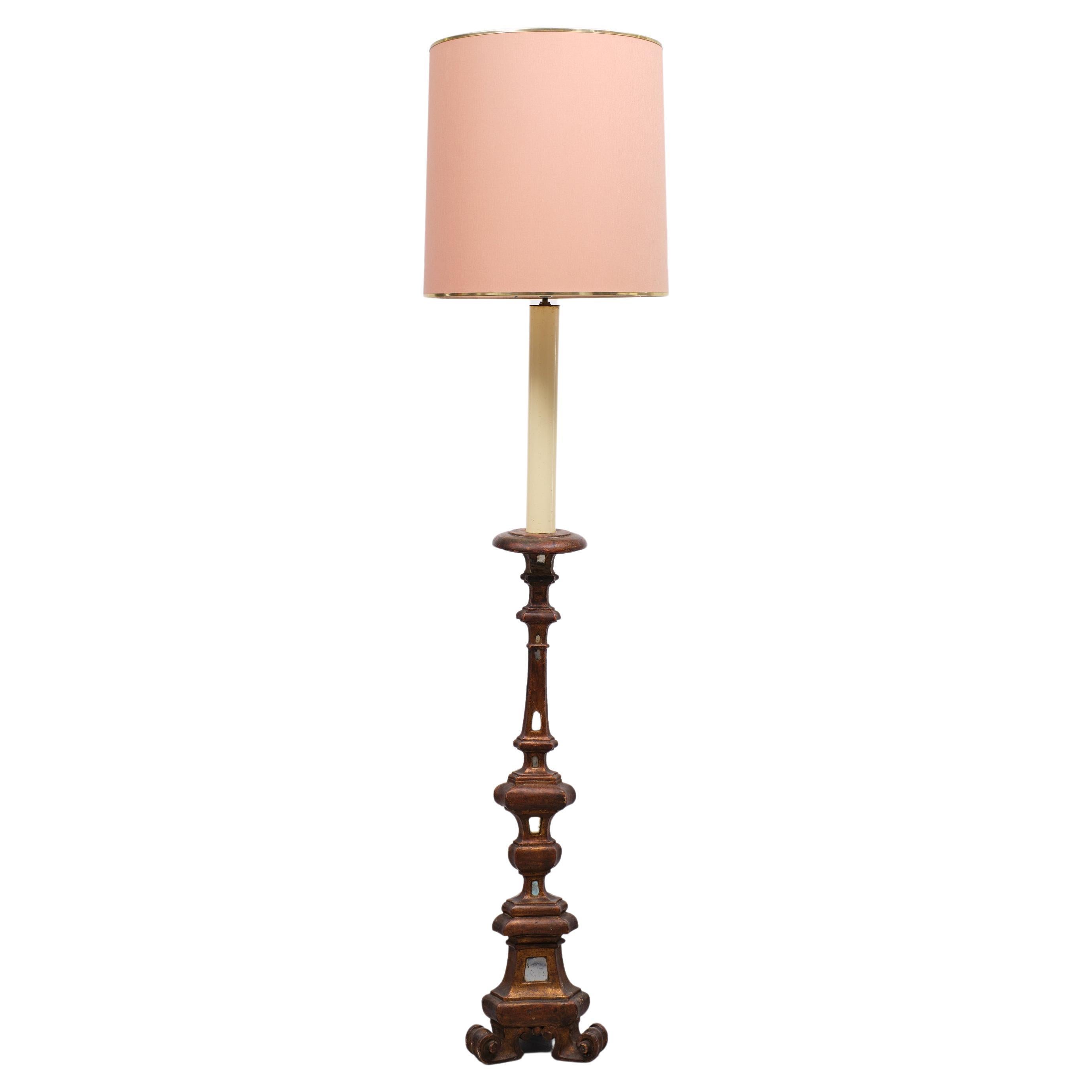Italian Gilded Wooden Rococo Floor Lamp, 1950s For Sale