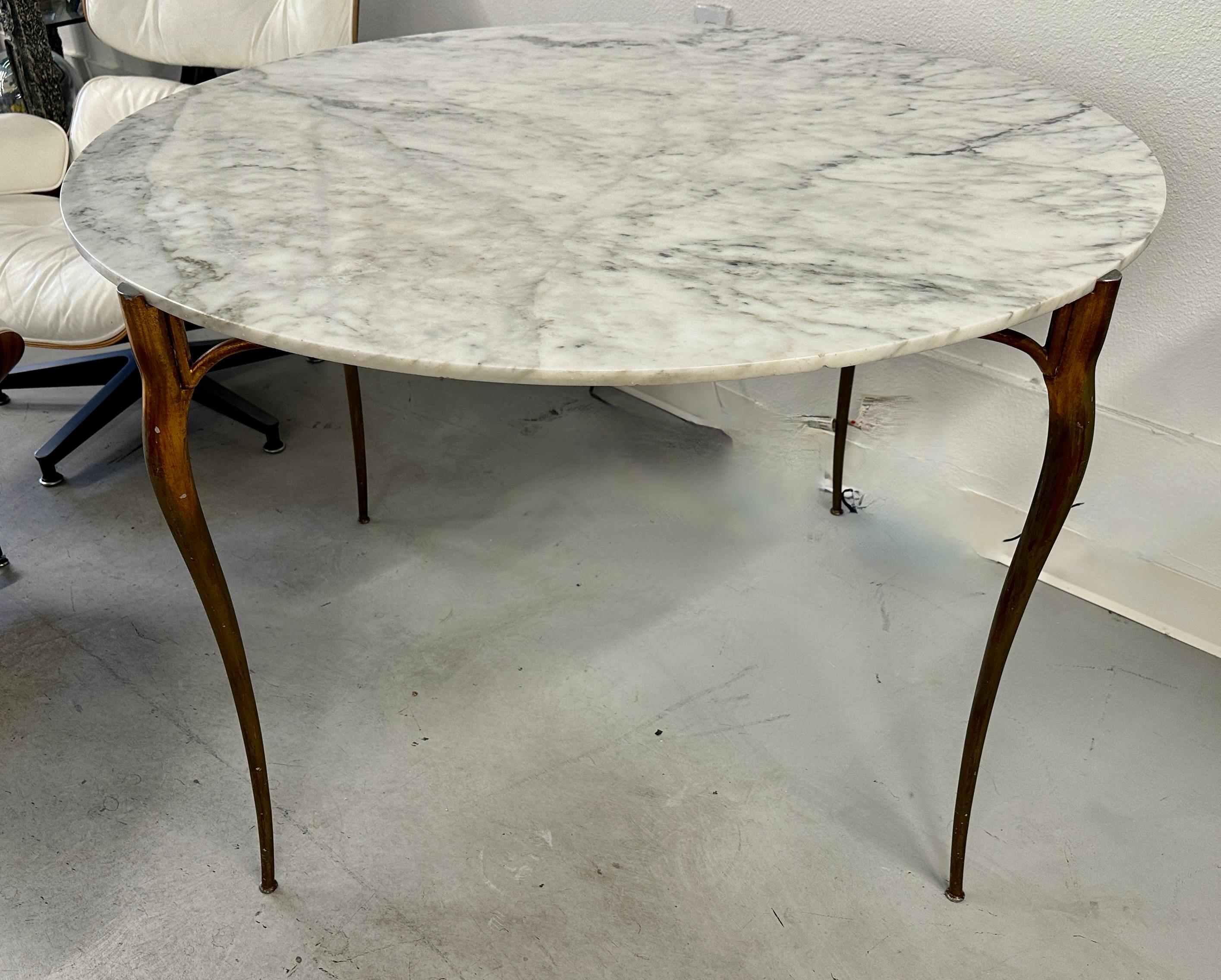Hand-Crafted Italian Gilt Aluminum and Marble Dining Table For Sale