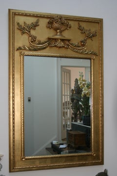 Italian Gilt and Carved Trumeau Wood Mirror, Hand-Crafted, 1940s