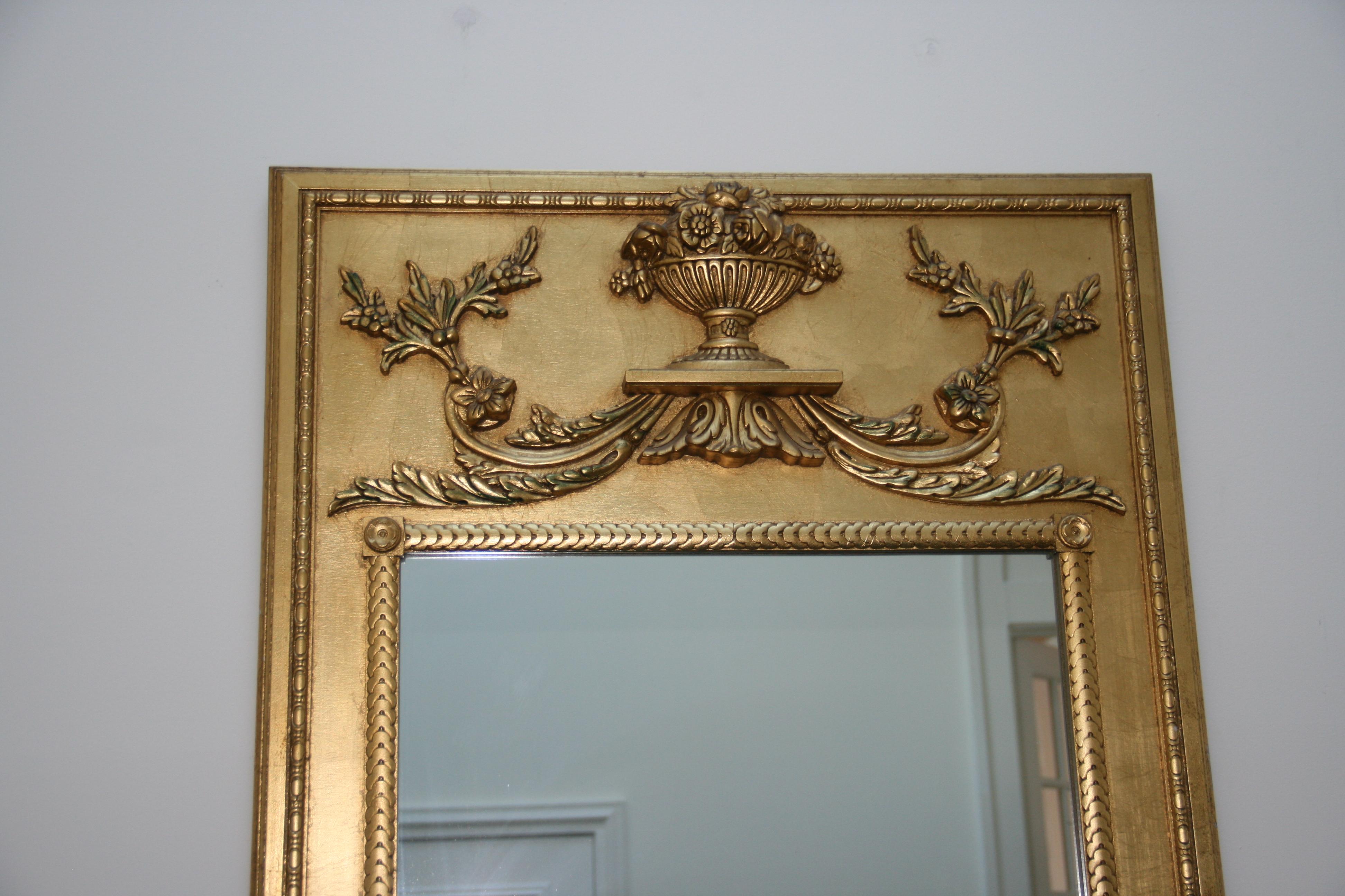 Hand-Crafted Italian Gilt and Carved Trumeau Wood Mirror For Sale
