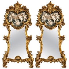 Vintage Italian Gilt and Composite Wall or Console Trumeau Mirrors, a Large Pair