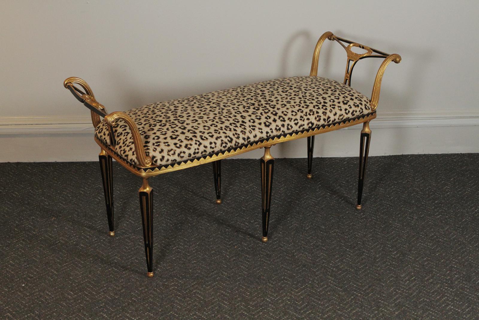 Italian Gilt and Painted Florentine Style Iron Bench by Palladio In Good Condition In Lambertville, NJ