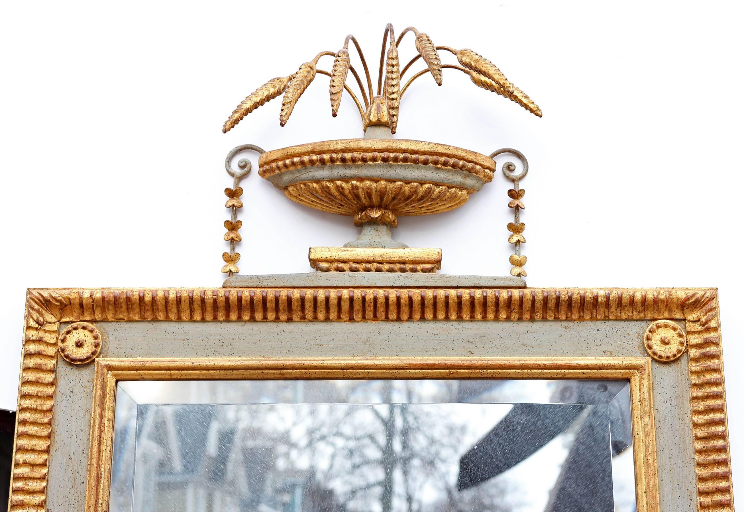 Gilt and painted Italian neoclassical style console mirror. Beveled glass, mid-20th century. See our other mirrors. Please, contact us for shipping options.
Presented by Joseph Dasta Antiques